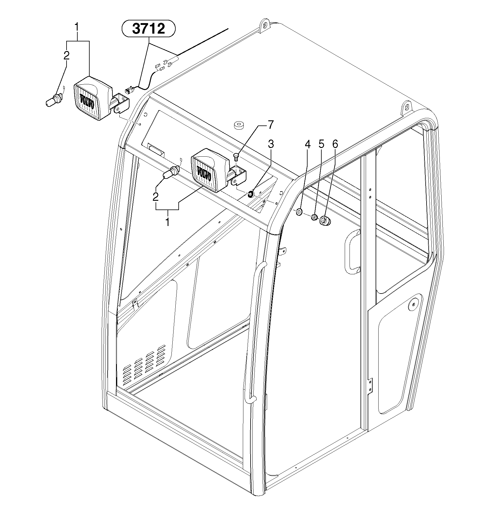 Схема запчастей Volvo EC25 TYPE 281 - 26037 Front headlight on cab 