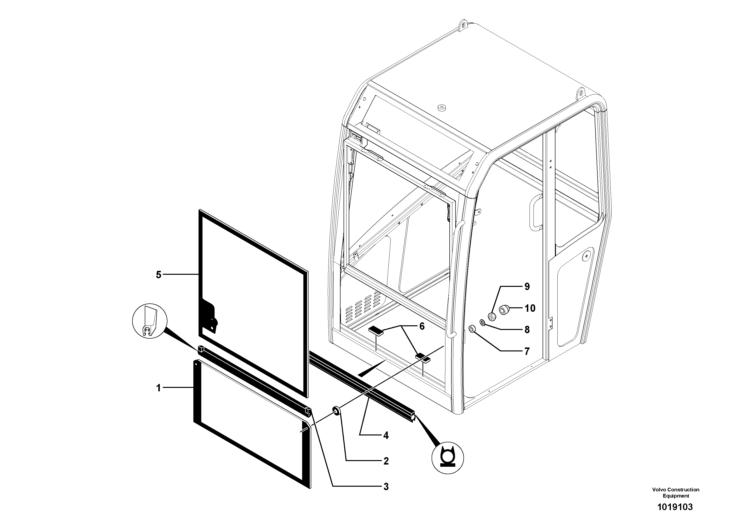Схема запчастей Volvo EC25 TYPE 281 - 75681 Cab : windshield 
