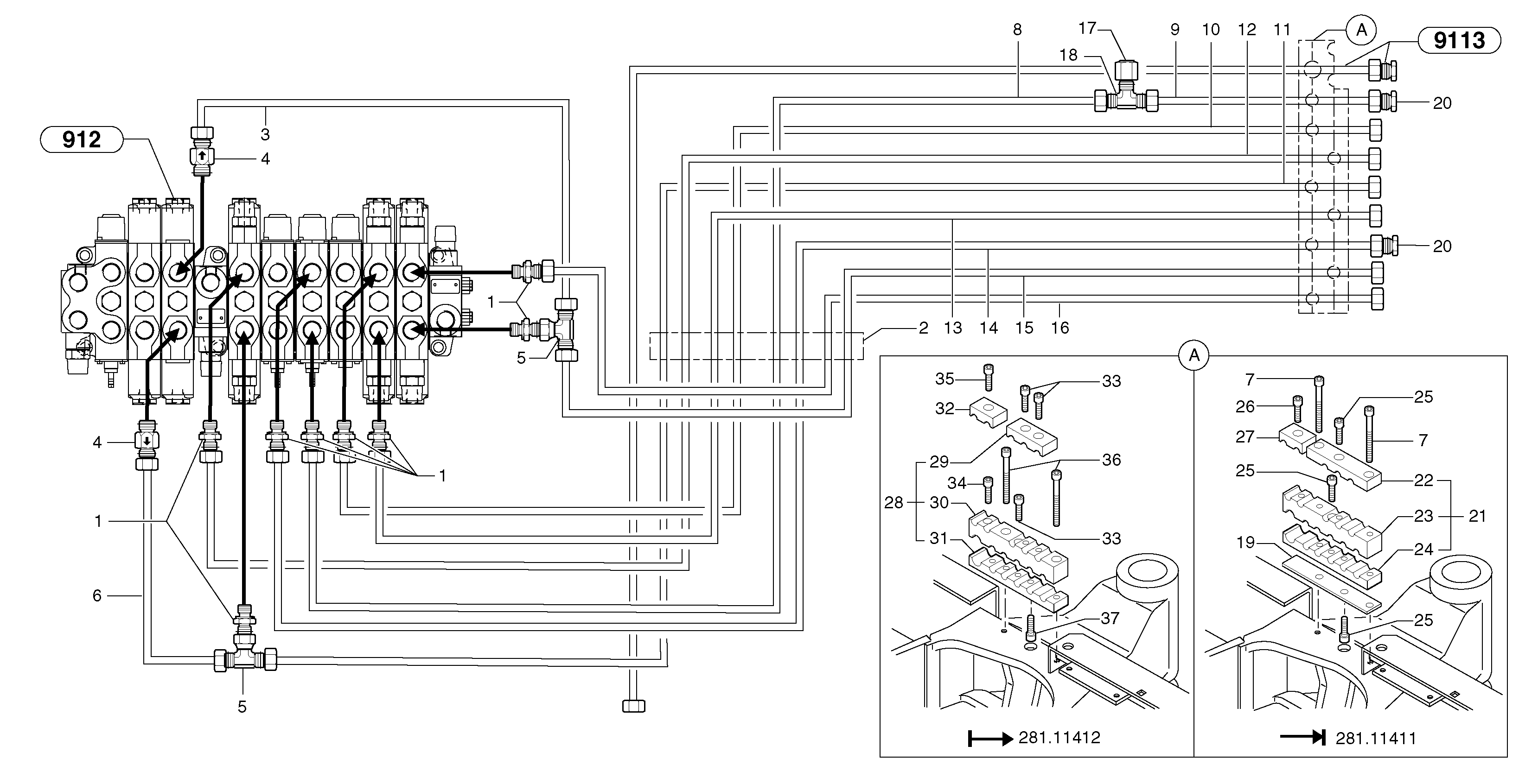 Схема запчастей Volvo EC25 TYPE 281 - 47962 Hydraulic circuit ( platform ) 