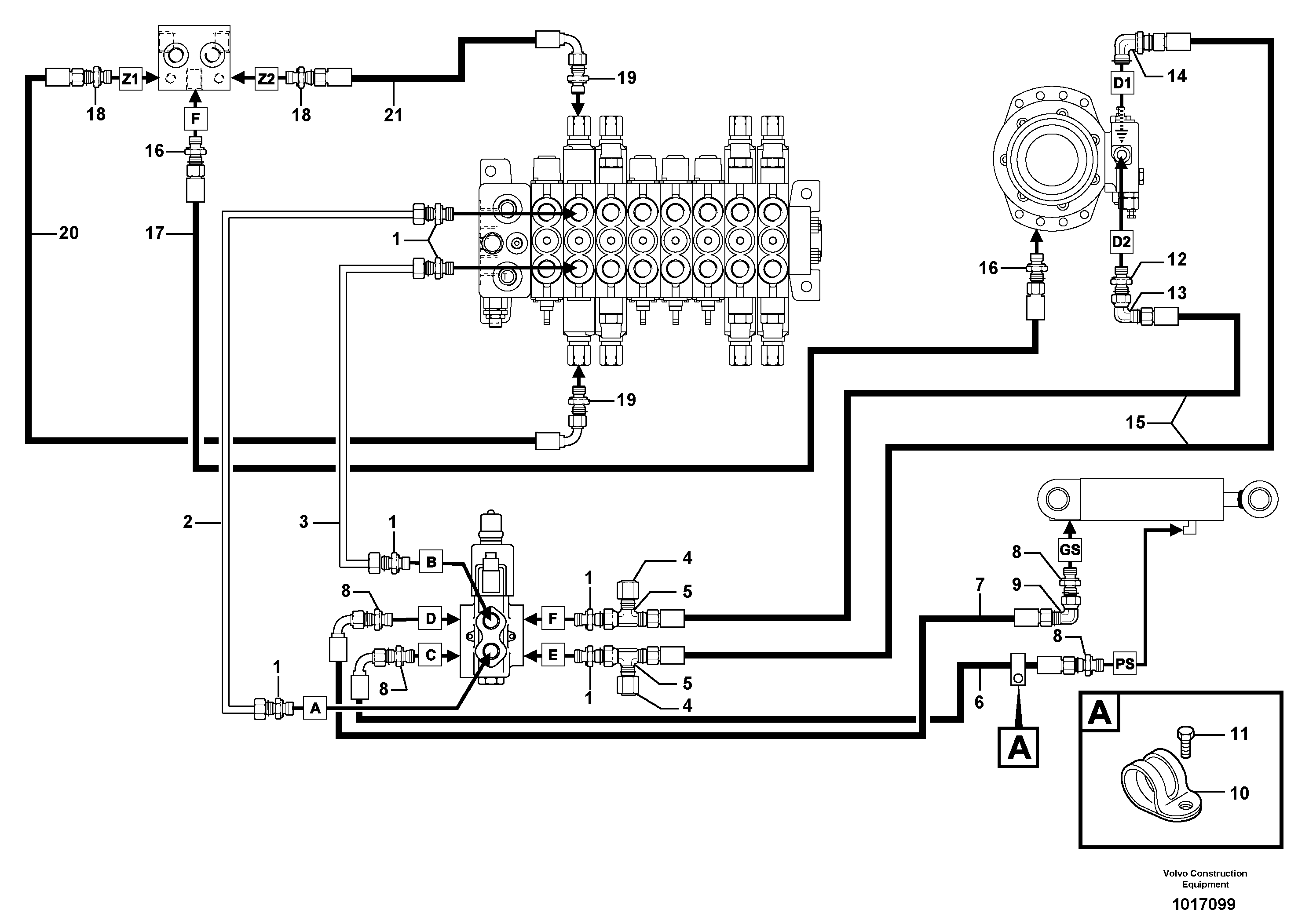 Схема запчастей Volvo EC25 TYPE 281 - 94183 Hydr. circuit. ( boom slewing / offset ) 