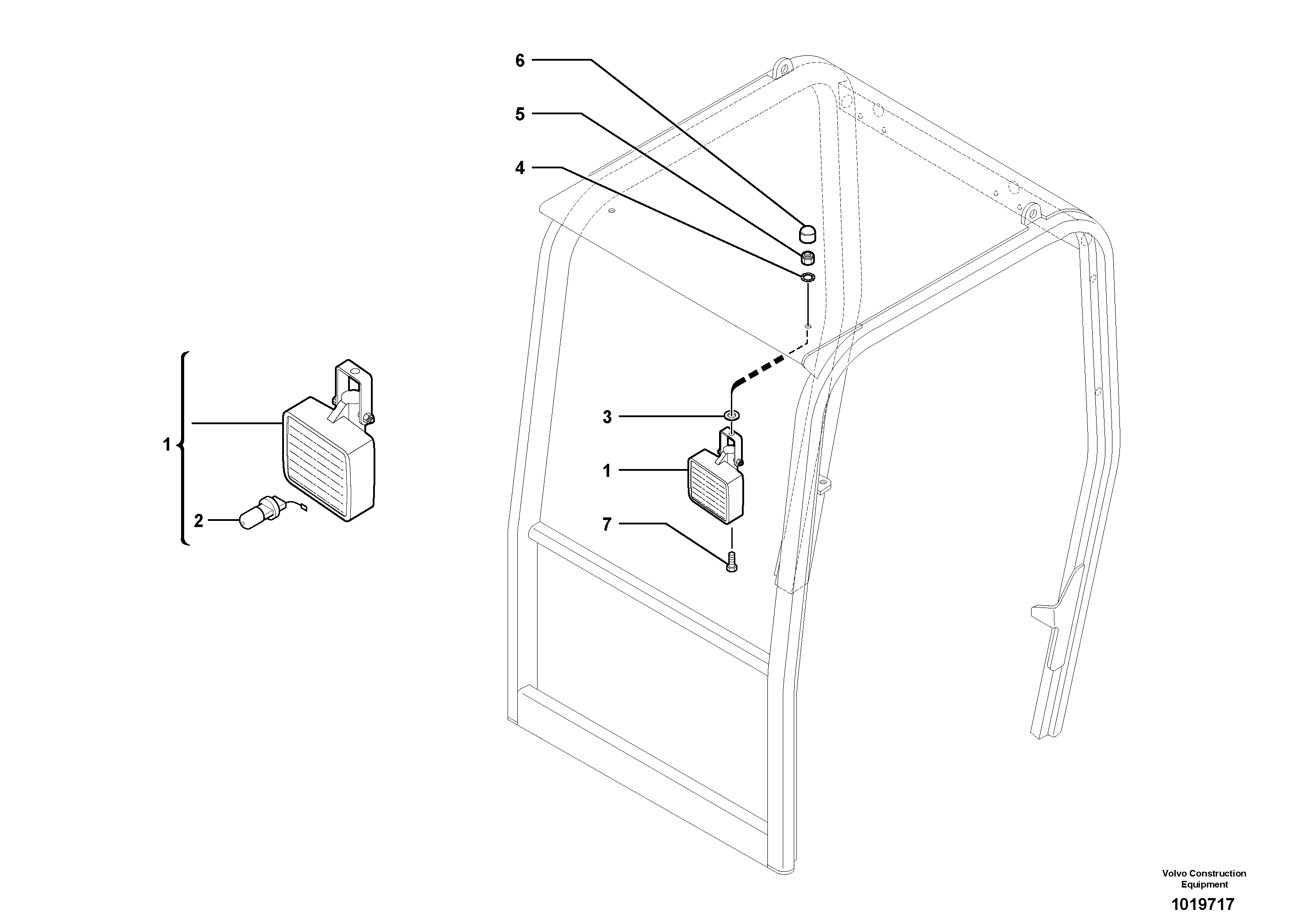 Схема запчастей Volvo EC30 TYPE 282 - 1384 Front headlight on canopy 