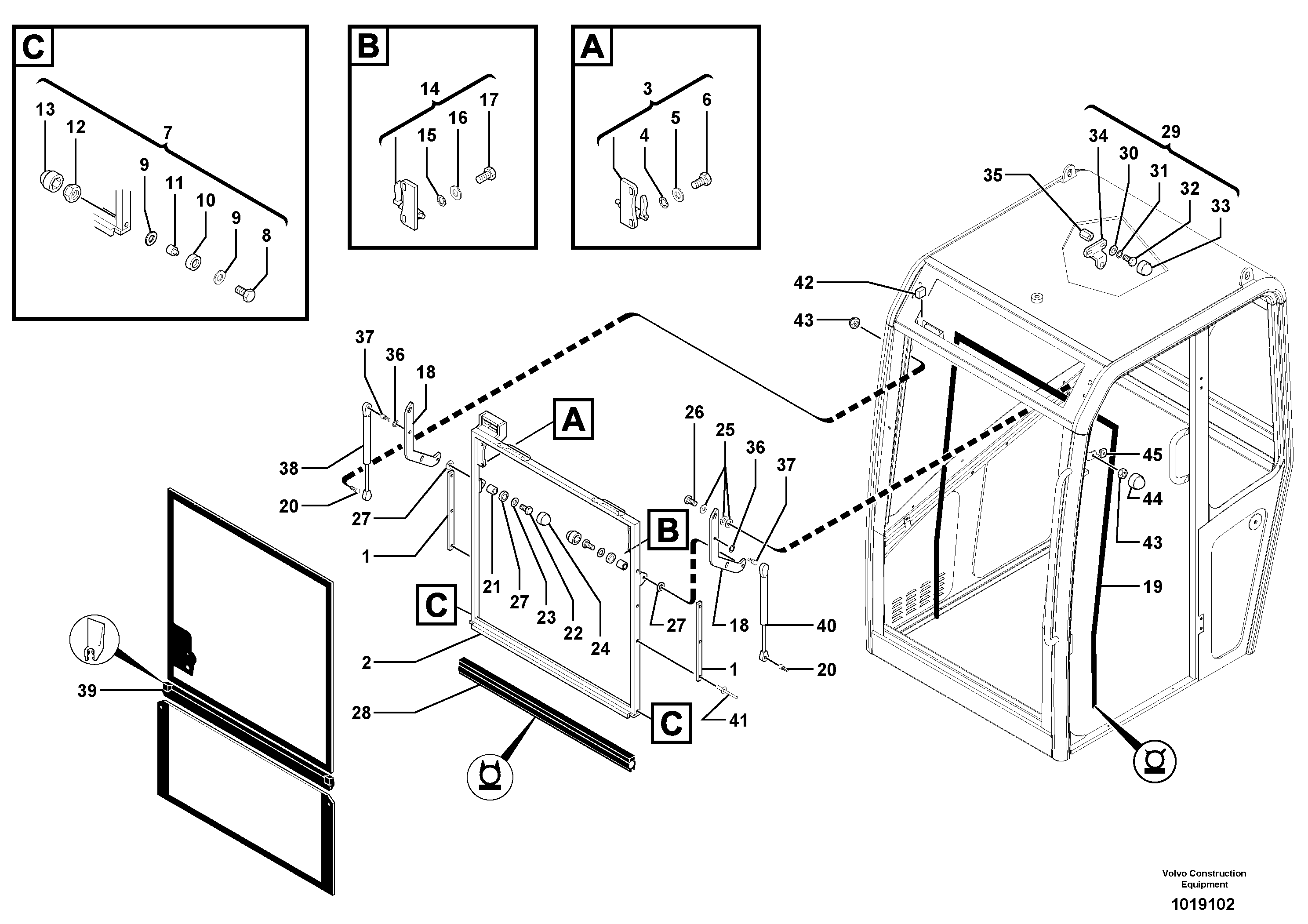 Схема запчастей Volvo EC30 TYPE 282 - 1471 Cab : sliding window ( front ) 