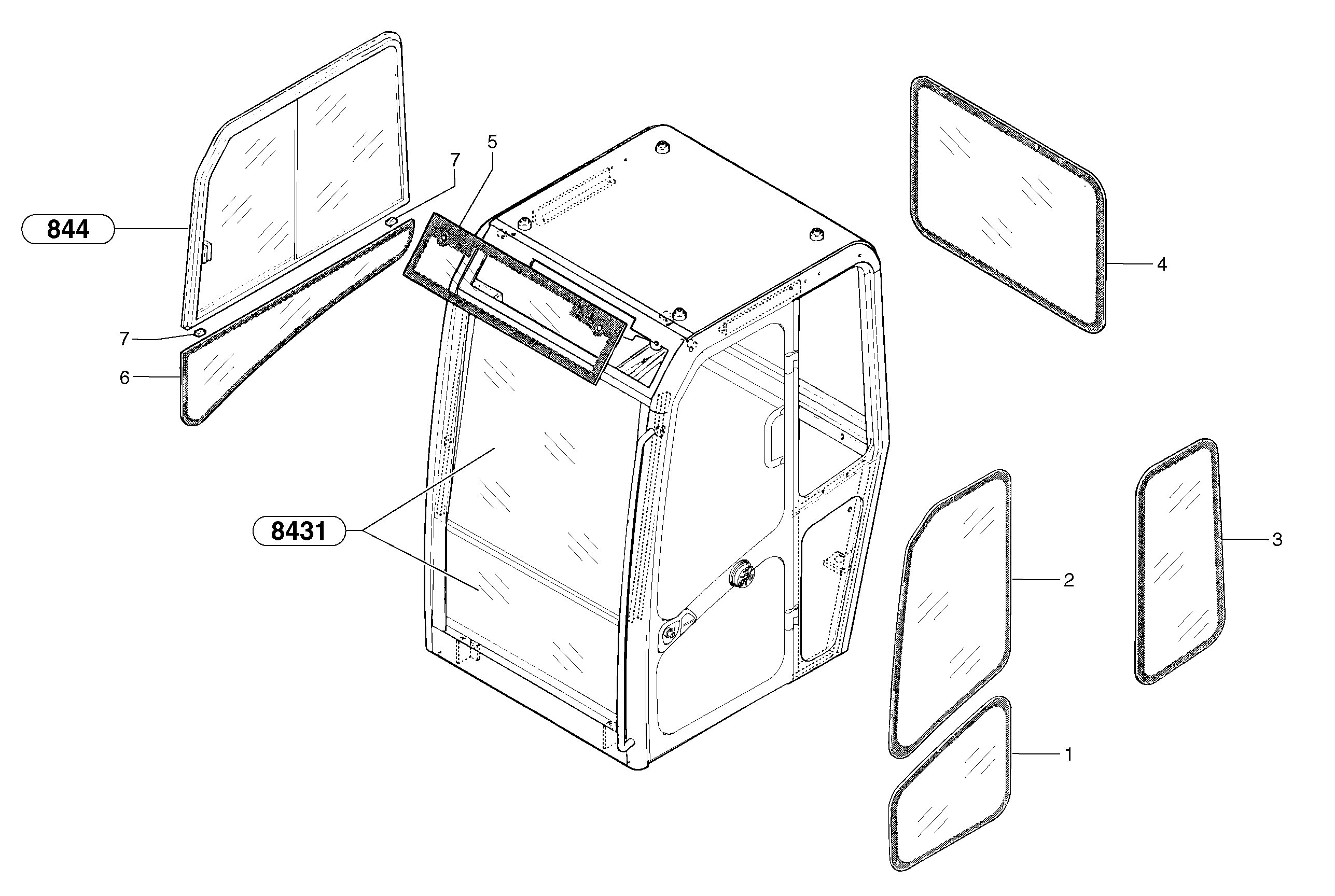 Схема запчастей Volvo EC30 TYPE 282 - 1498 Cab : glass 