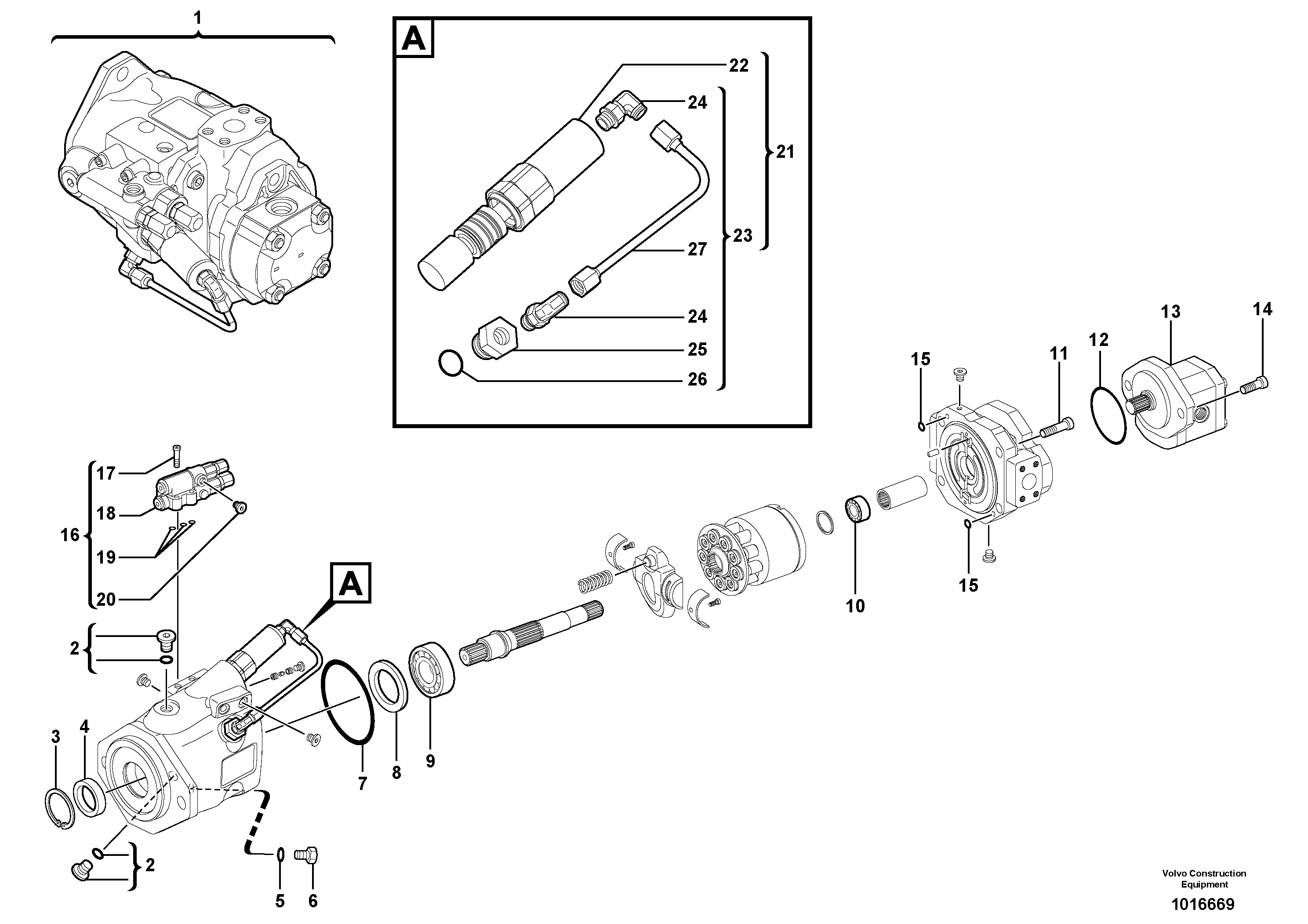 Схема запчастей Volvo EC30 TYPE 282 - 1868 Гидронасос (основной насос) 