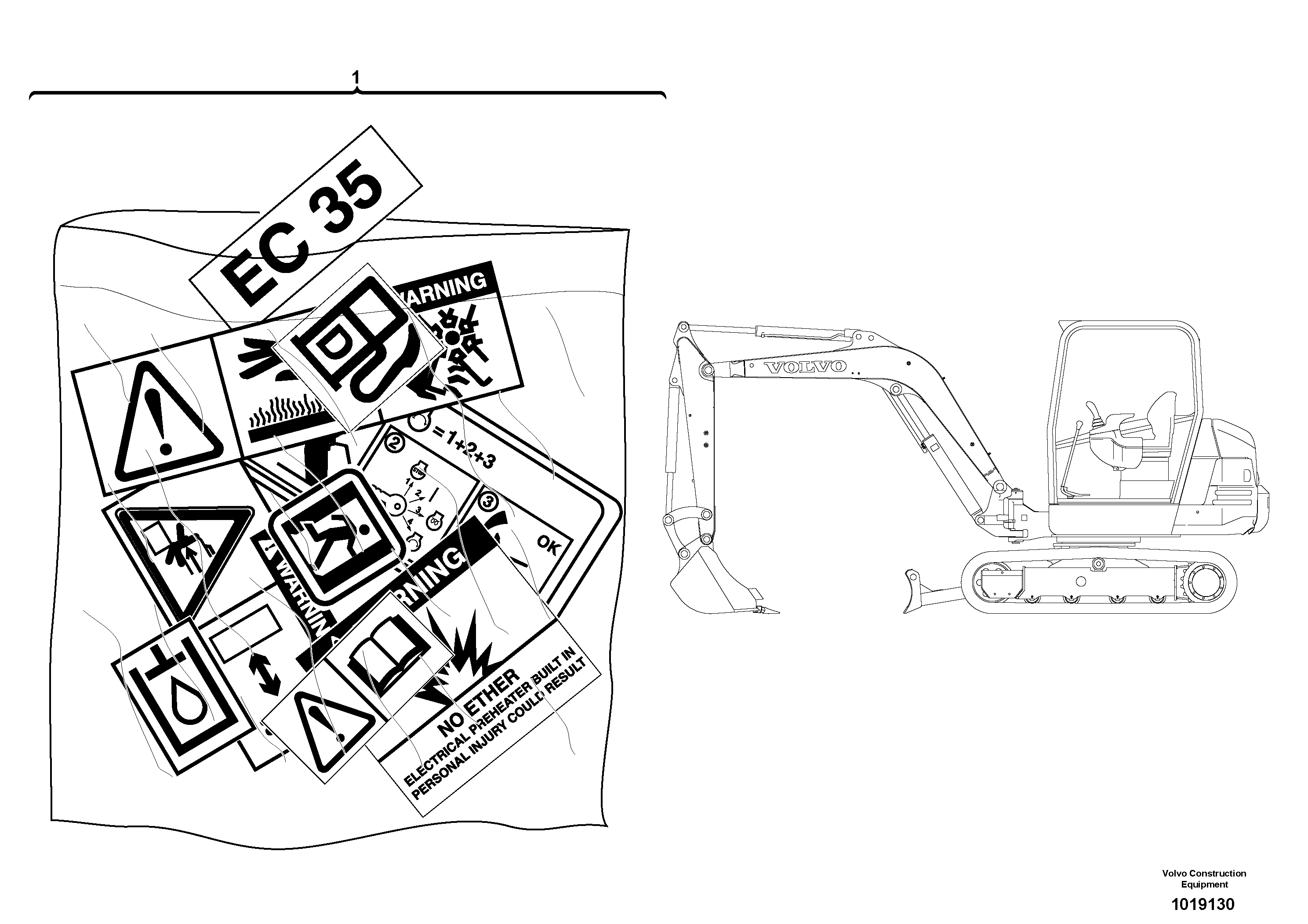 Схема запчастей Volvo EC35 TYPE 283 - 2589 Transfer : canopy 