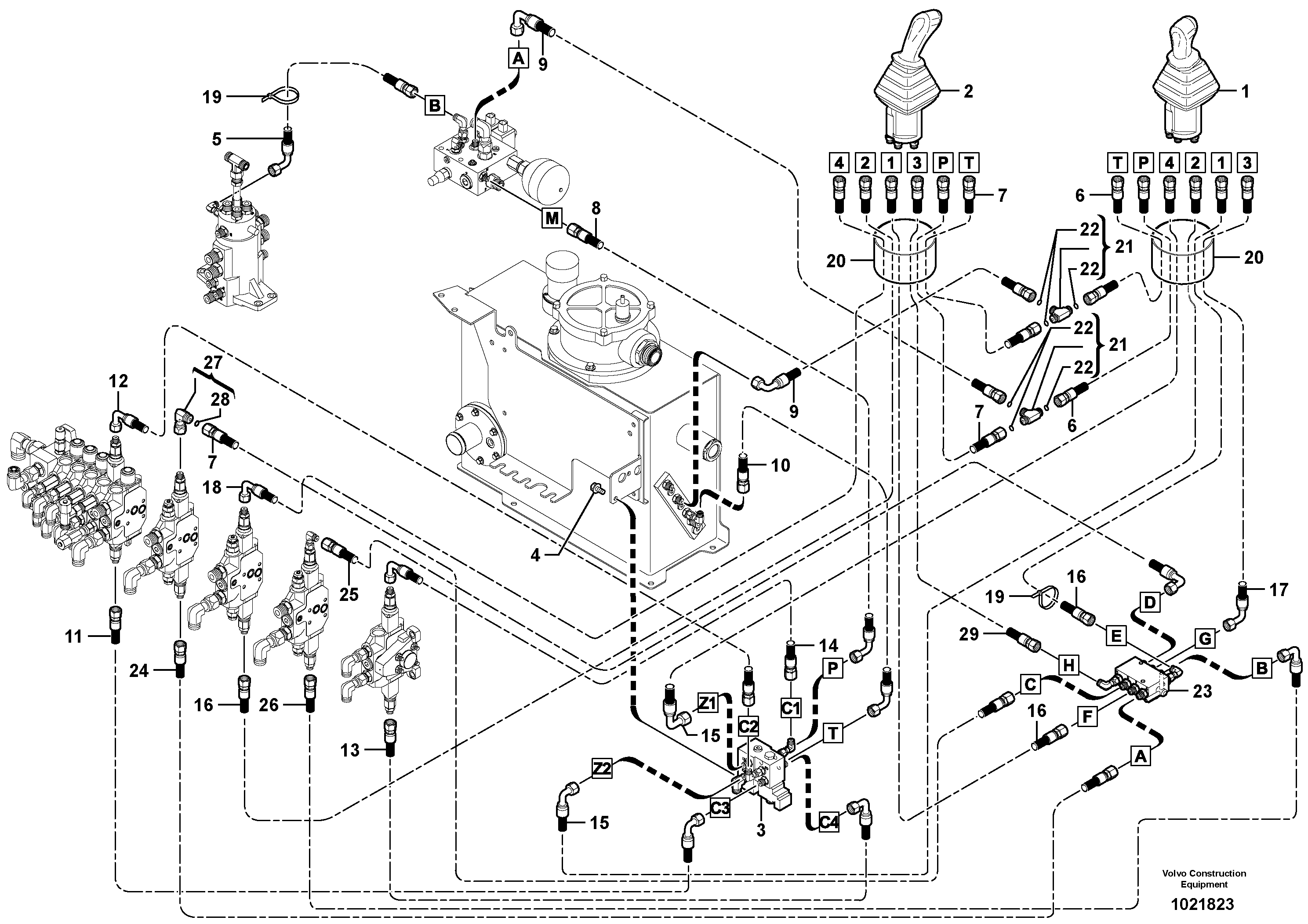 Схема запчастей Volvo EC35 TYPE 283 - 2854 Hydraulic circuit ( low pressure ) 