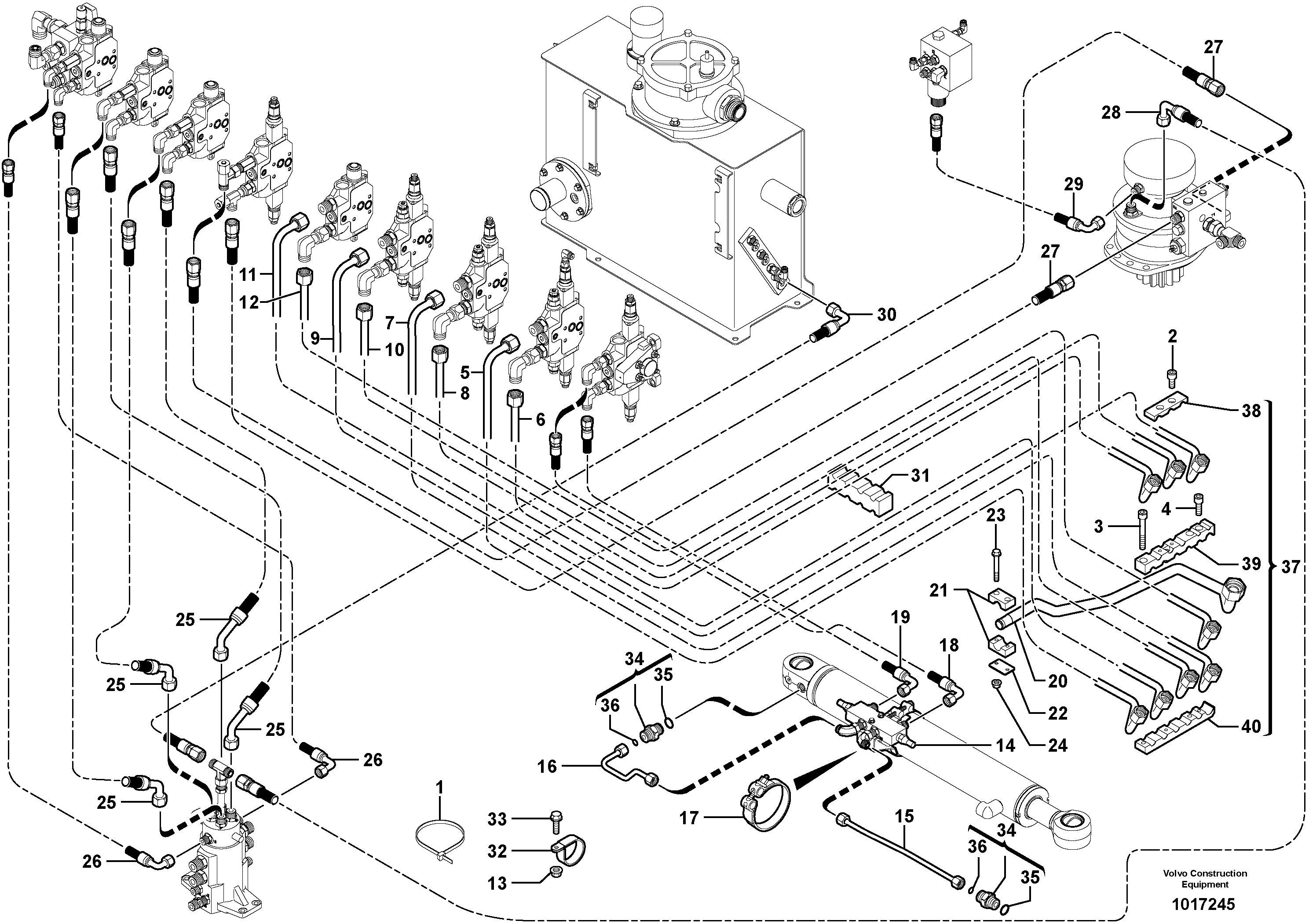 Схема запчастей Volvo EC35 TYPE 283 - 14911 Hydraulic circuit ( platform/balancing valve/offset cylinder ) 