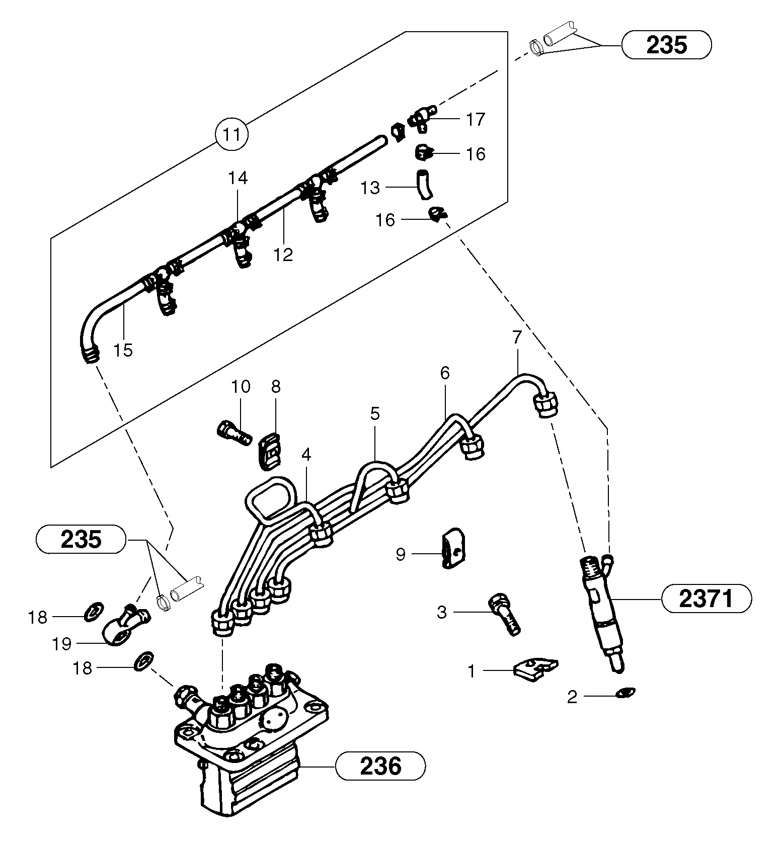 Схема запчастей Volvo EC45 TYPE 284 - 44166 Fuel circuit : injection pump 