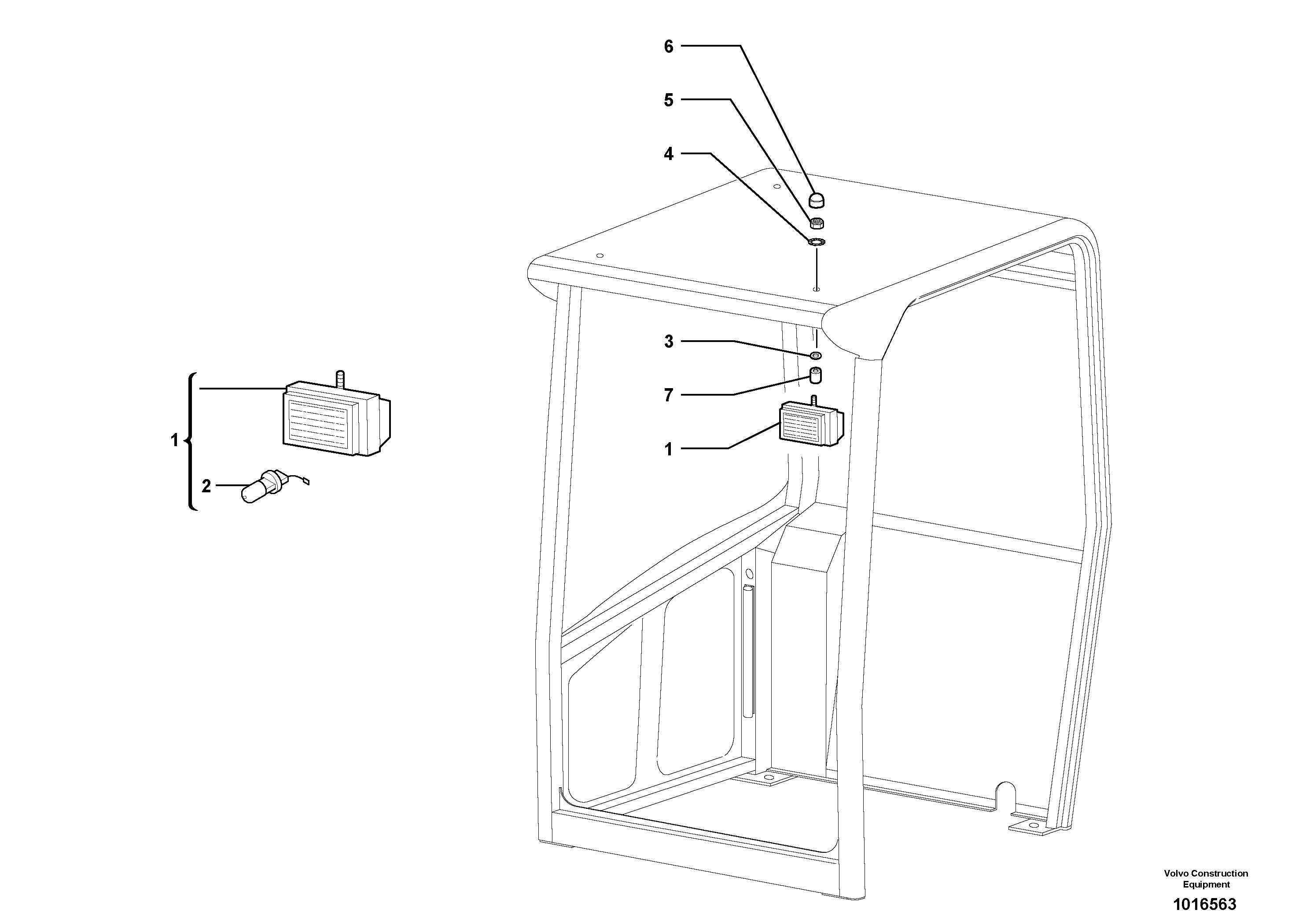 Схема запчастей Volvo EC45 TYPE 284 - 8899 Front headlight on canopy 