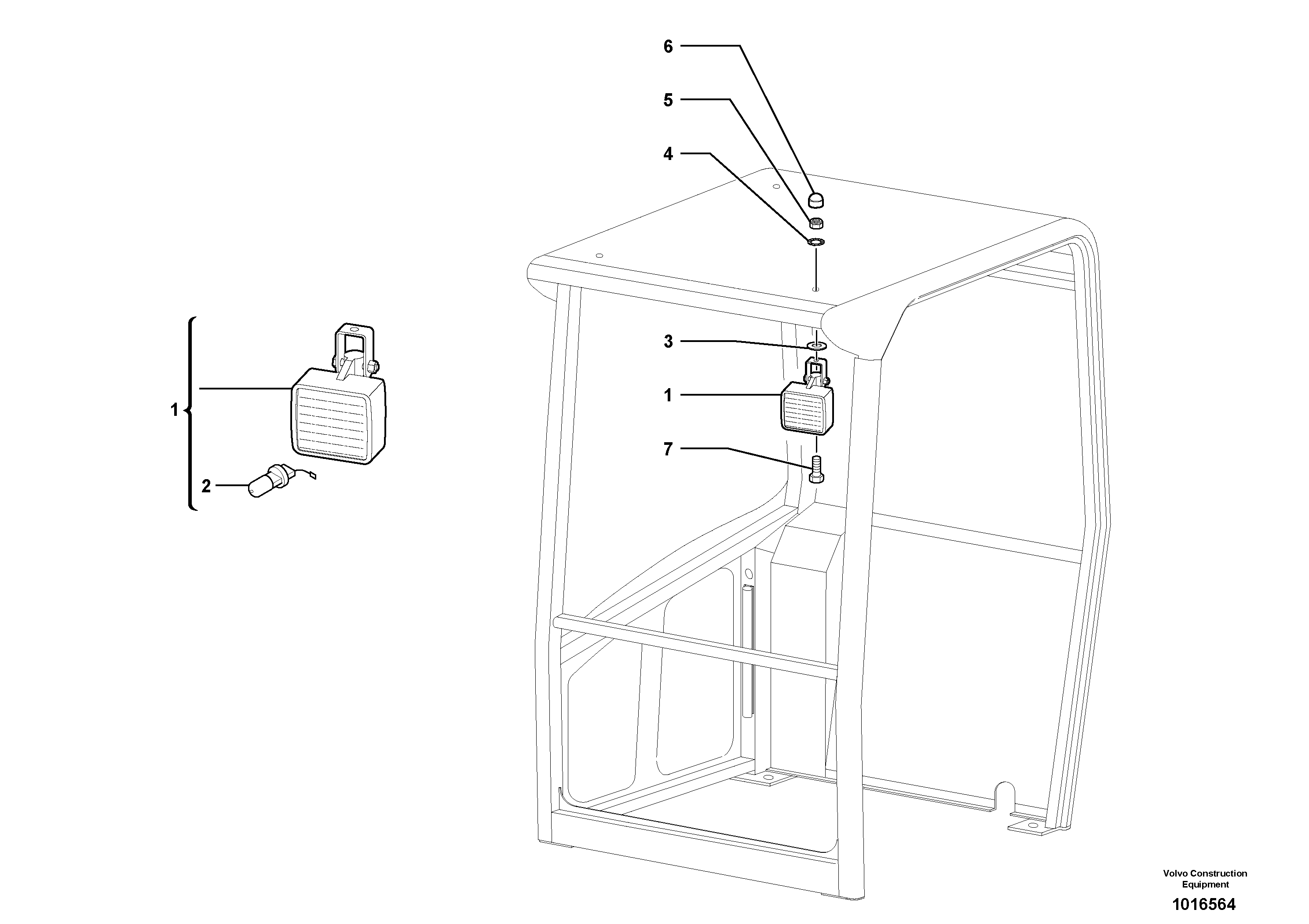 Схема запчастей Volvo EC45 TYPE 284 - 8902 Front headlight on canopy 