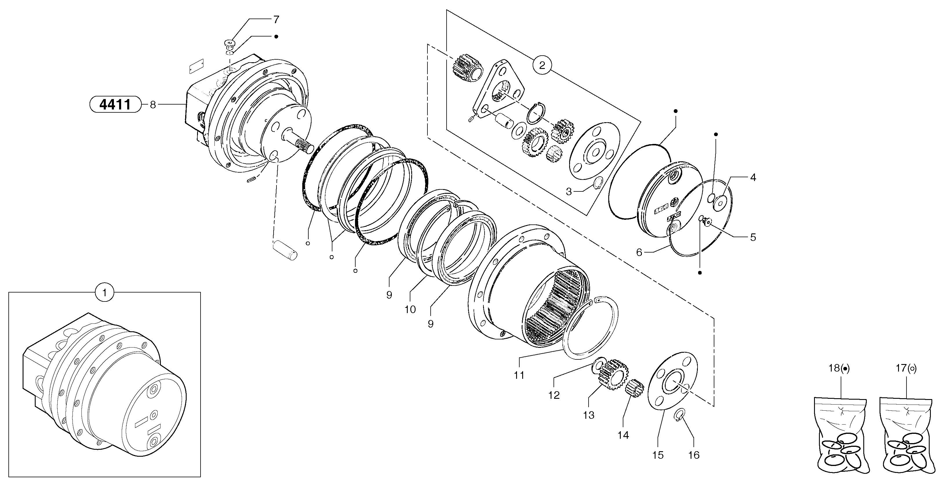 Схема запчастей Volvo EC20B TYPE 272 XT/XTV - 3577 Travelling gear motor assy / without brake 