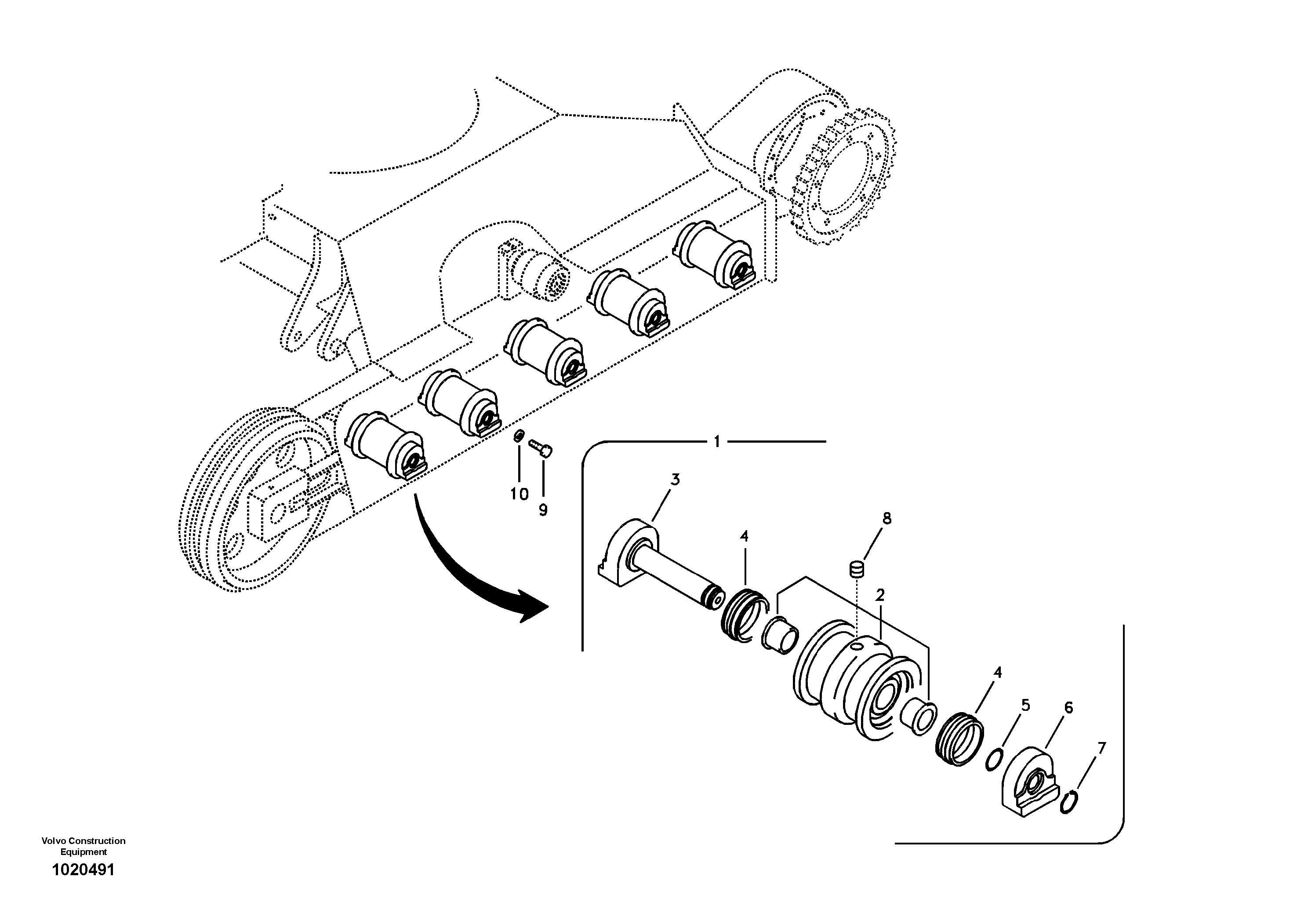 Схема запчастей Volvo EC55B - 34462 Bottom roller 