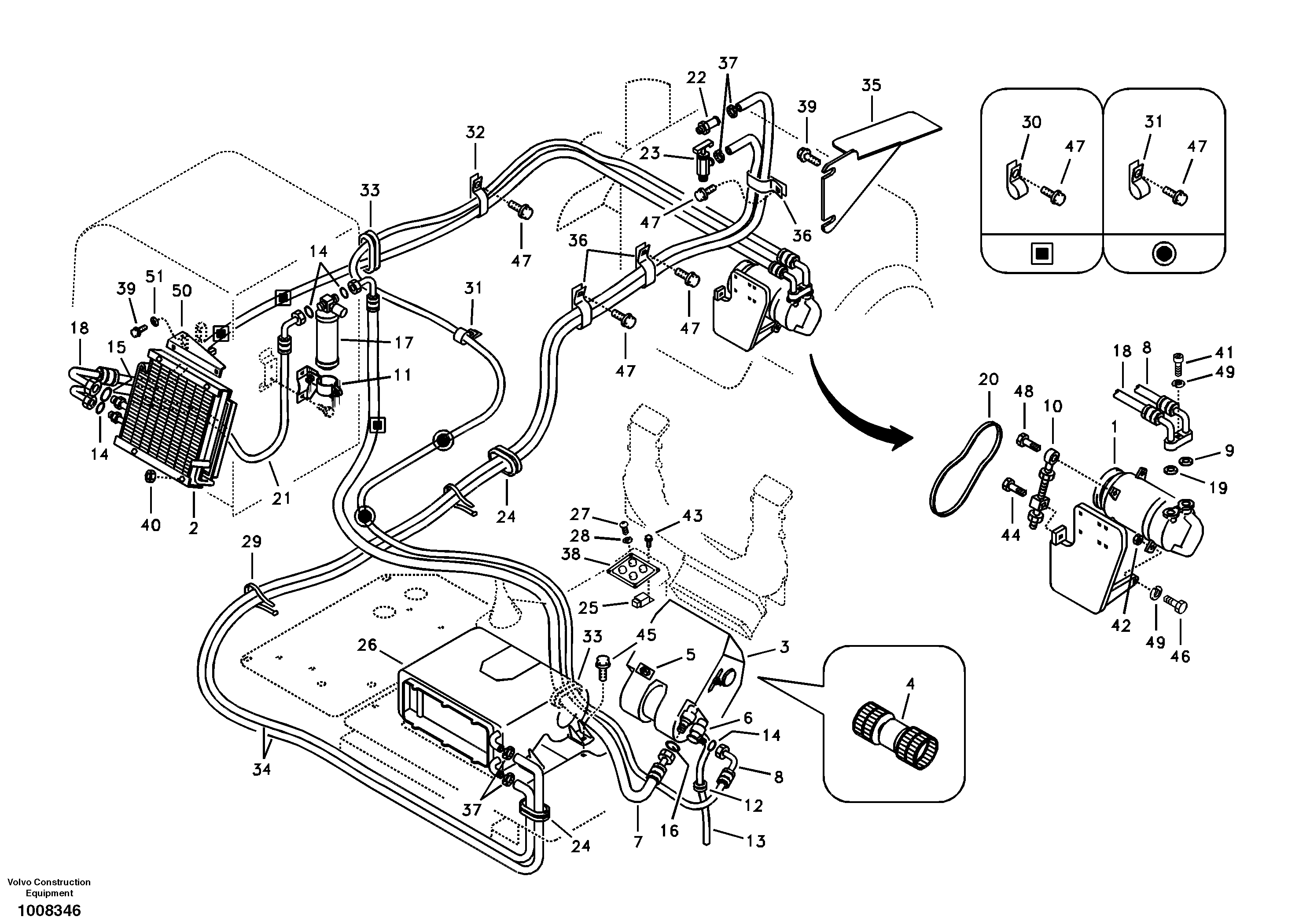 Схема запчастей Volvo EC55B - 102044 Air conditioning line, cooling and heater 