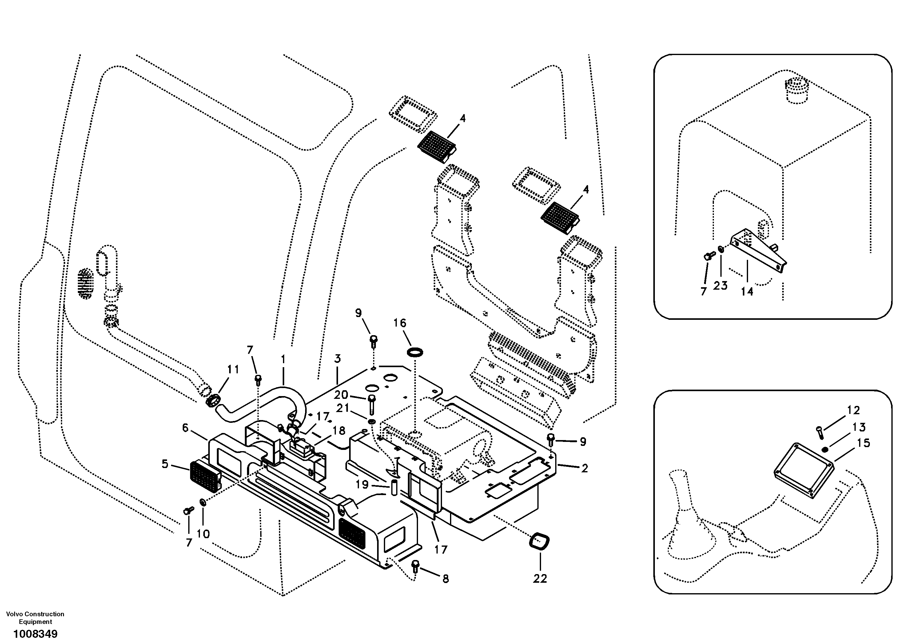 Схема запчастей Volvo EC55B - 49211 Air duct in cabin and cabin floor 
