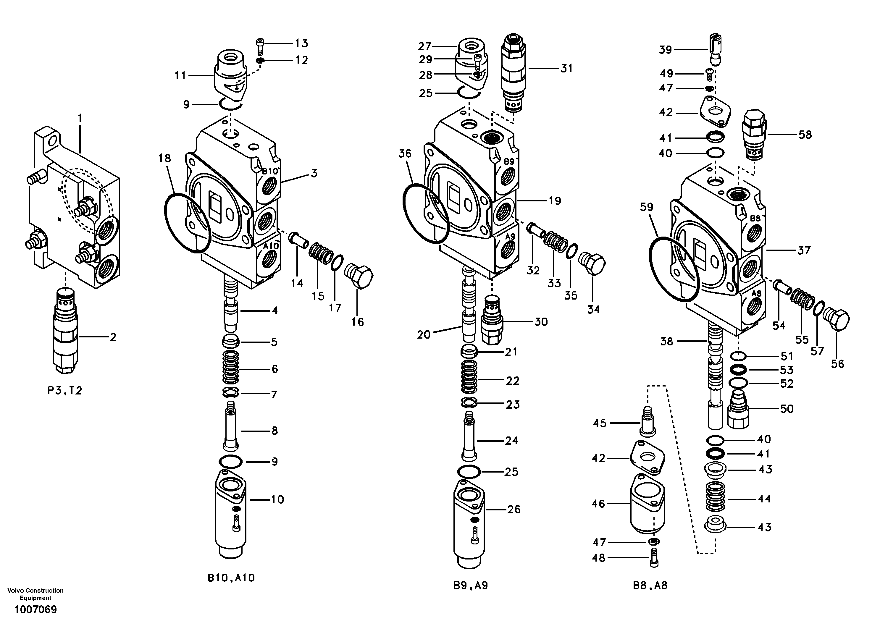 Схема запчастей Volvo EC55B - 83455 Main control valve, inlet and boom and boom swing 