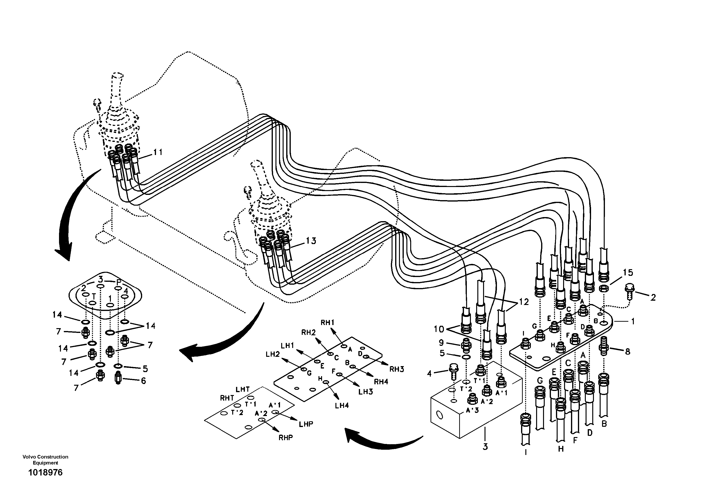 Схема запчастей Volvo EC55B - 10327 Servo system, control valve to remote control valve 