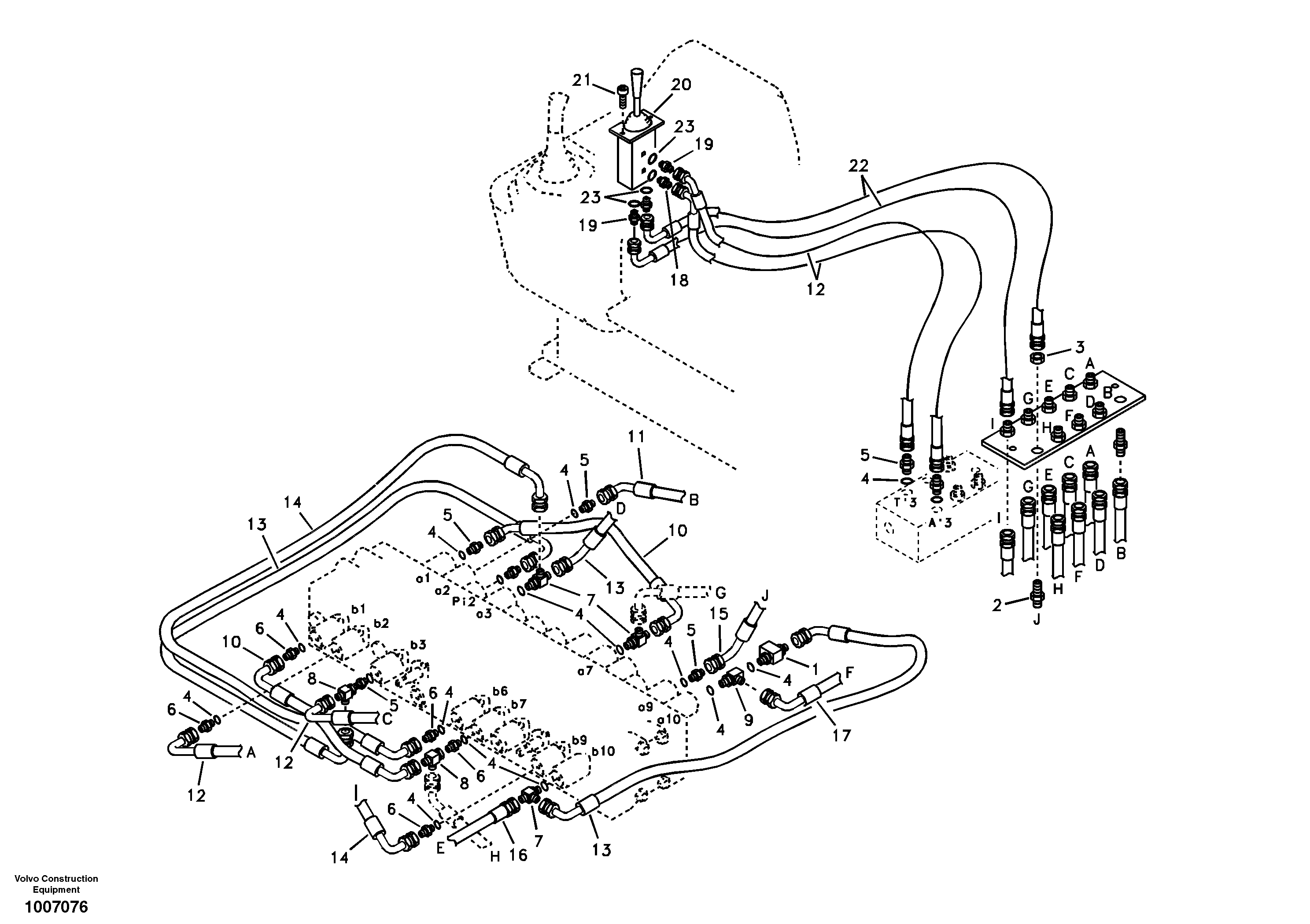 Схема запчастей Volvo EC55B - 10328 Servo system, control valve to remote control valve 