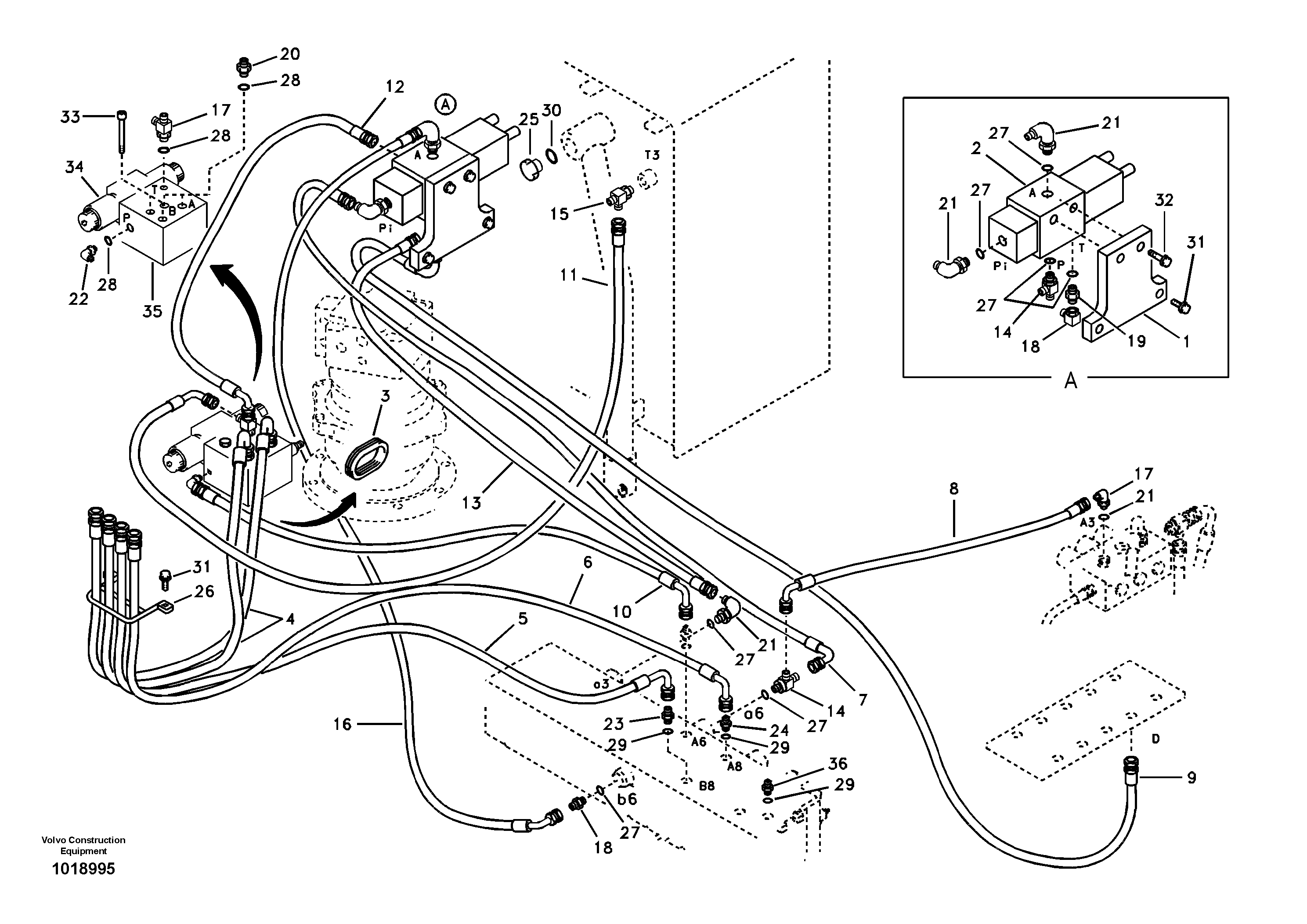 Схема запчастей Volvo EC55B - 35293 Working hydraulics, grab system on upper 