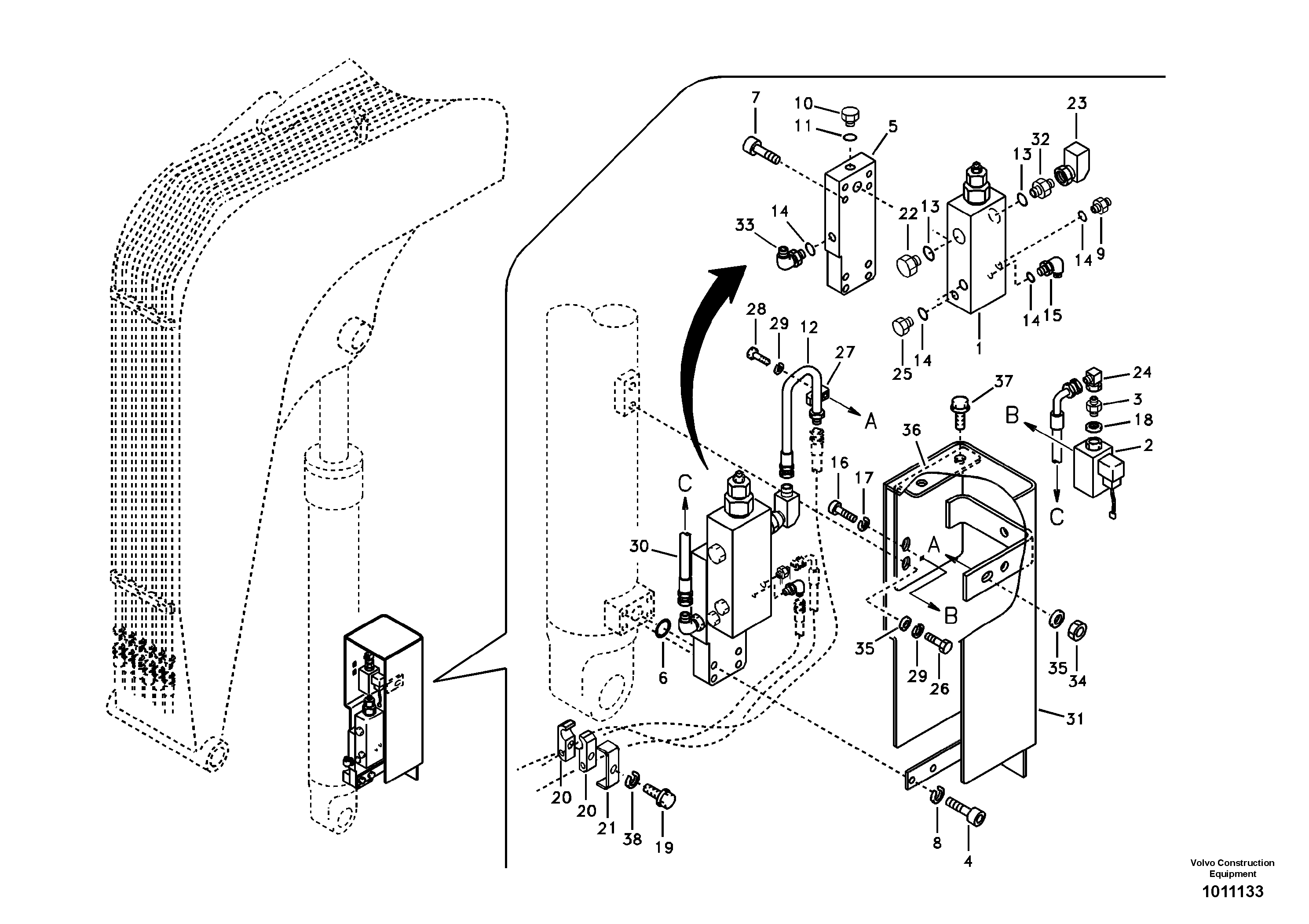 Схема запчастей Volvo EC55B - 94951 Working hydraulic, boom rupture 