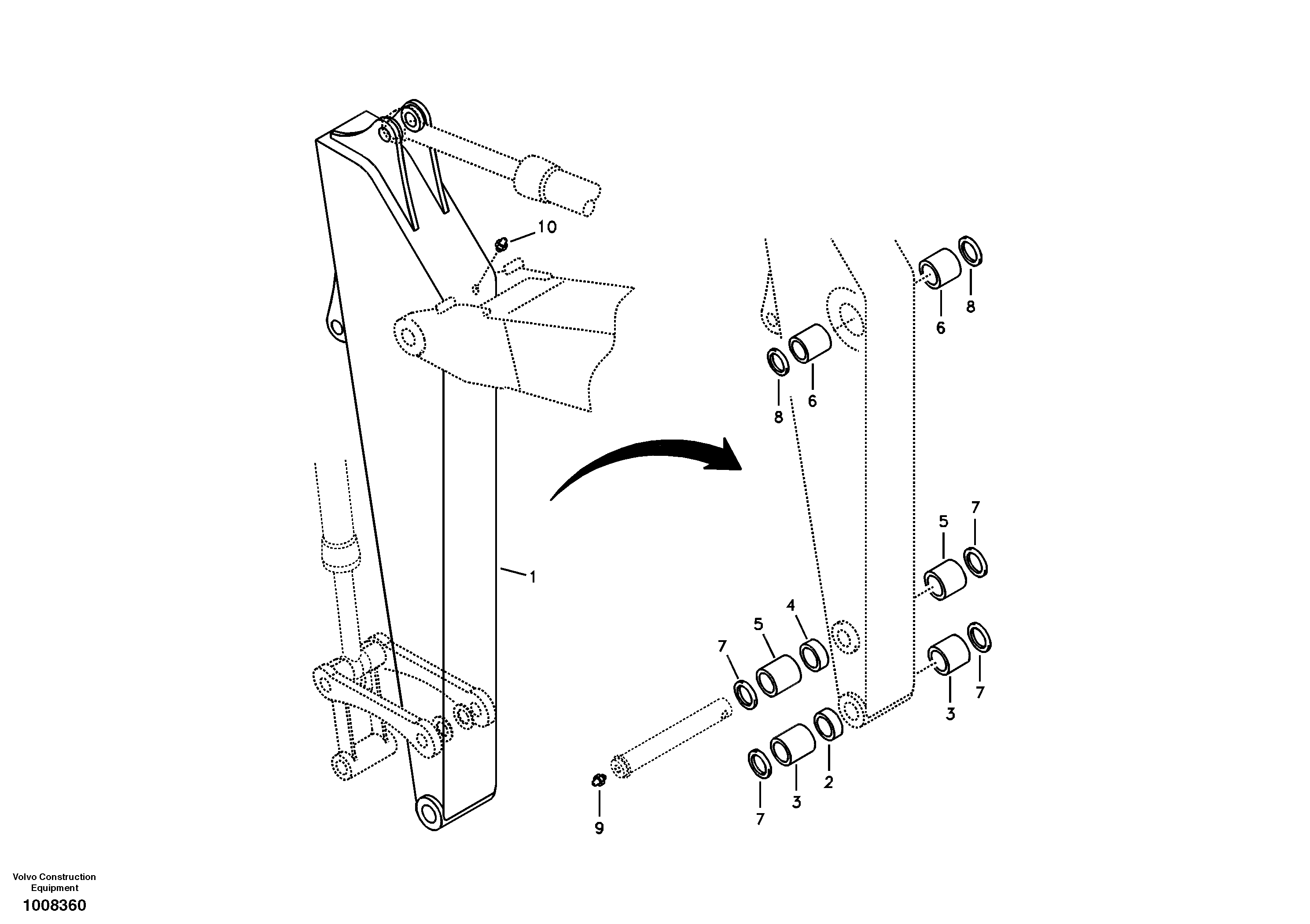 Схема запчастей Volvo EC55B - 68062 Dipper arm and grease piping with piping seat 