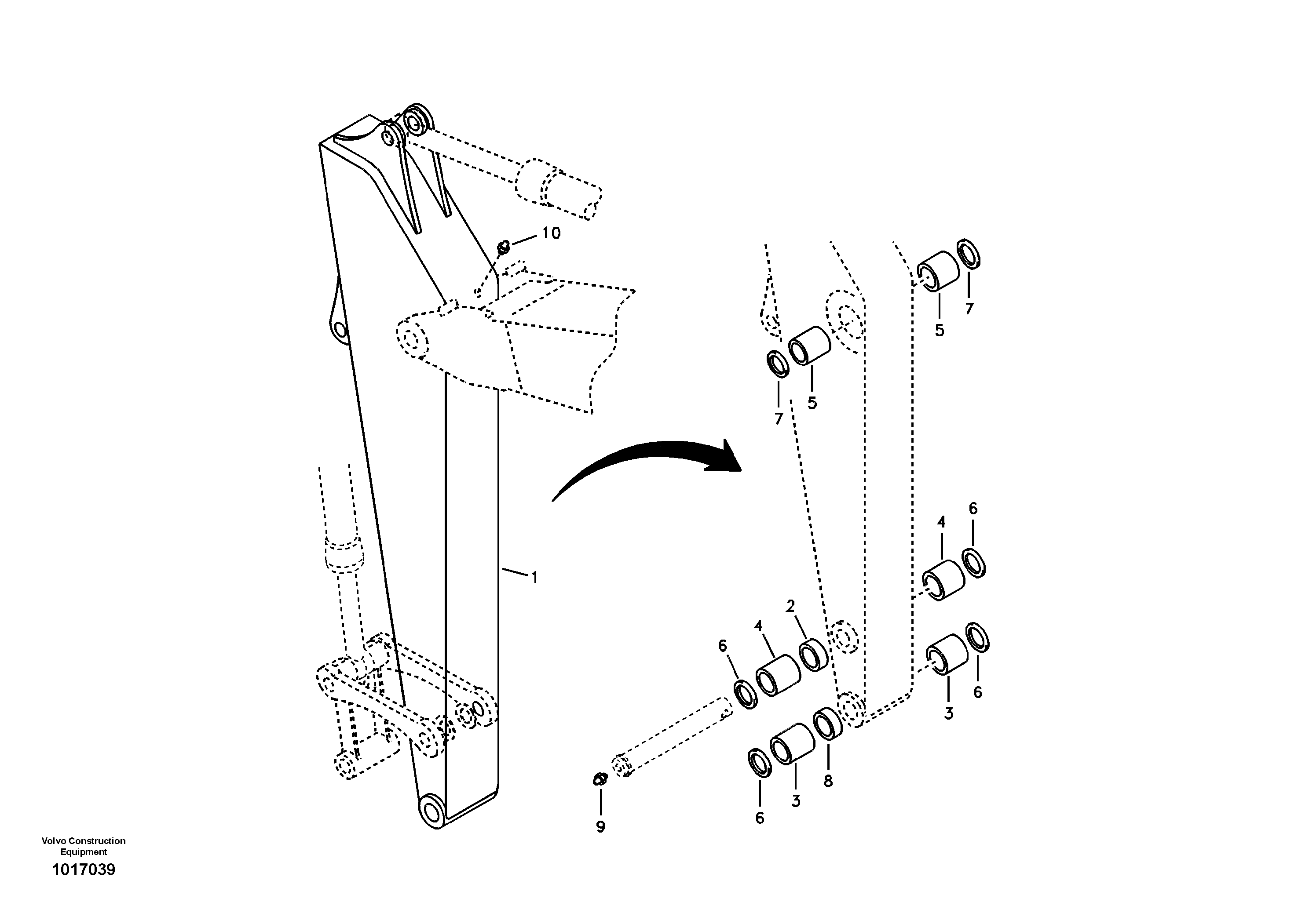 Схема запчастей Volvo EC55B - 71591 Dipper arm and grease piping with piping seat 