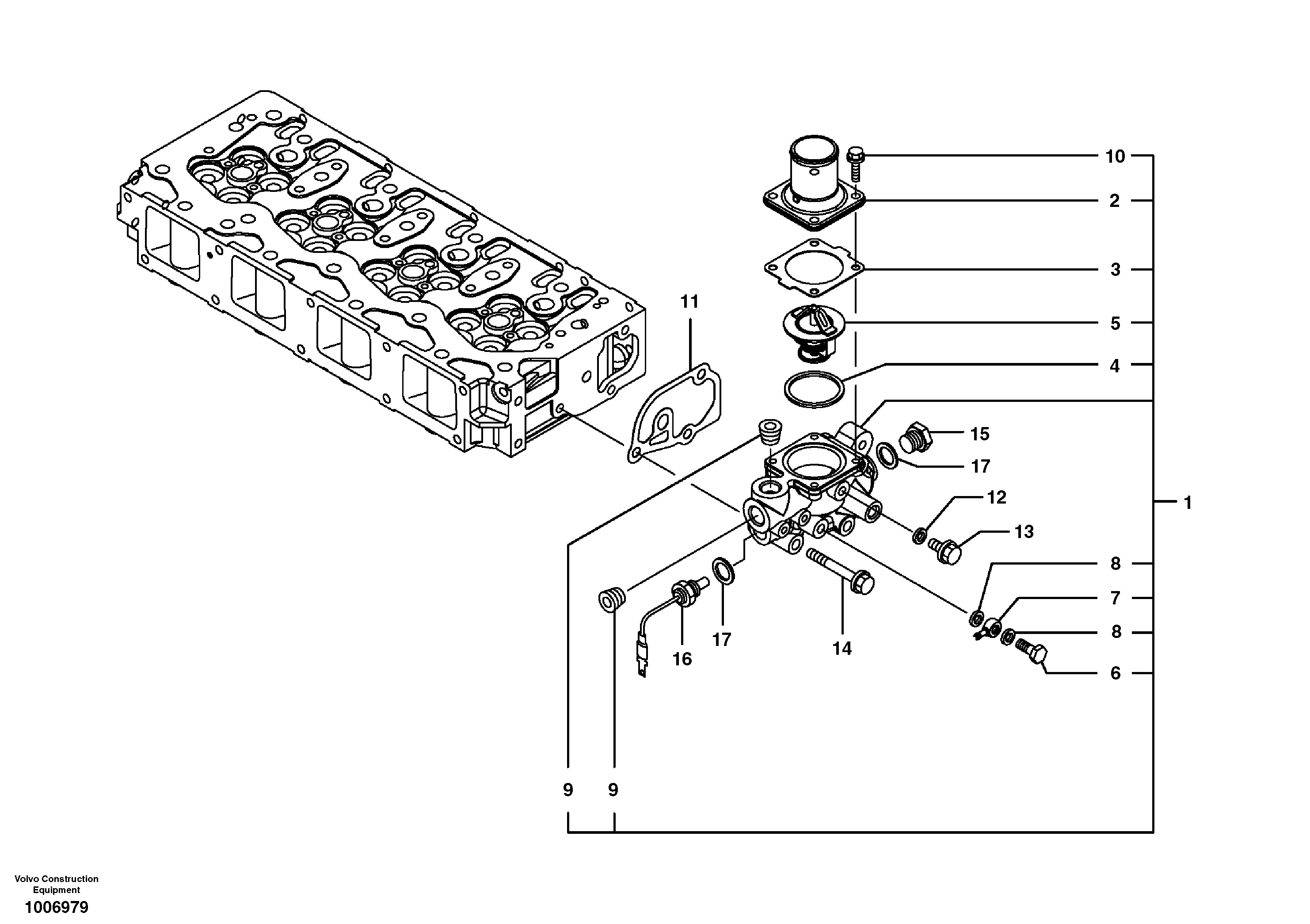 Схема запчастей Volvo EW55B - 3689 Thermostat housing 