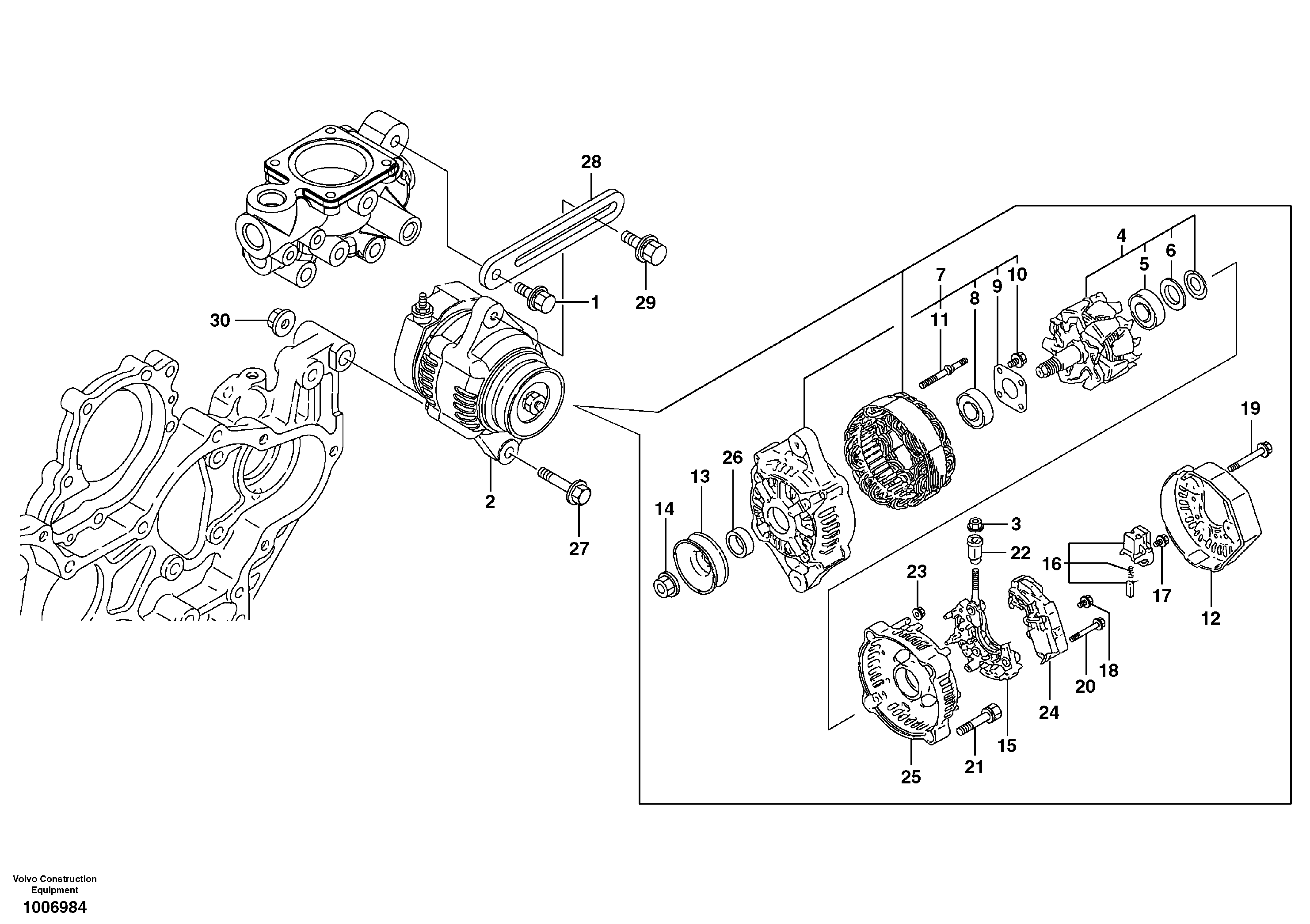 Схема запчастей Volvo EW55B - 53377 Alternator with assembling details 