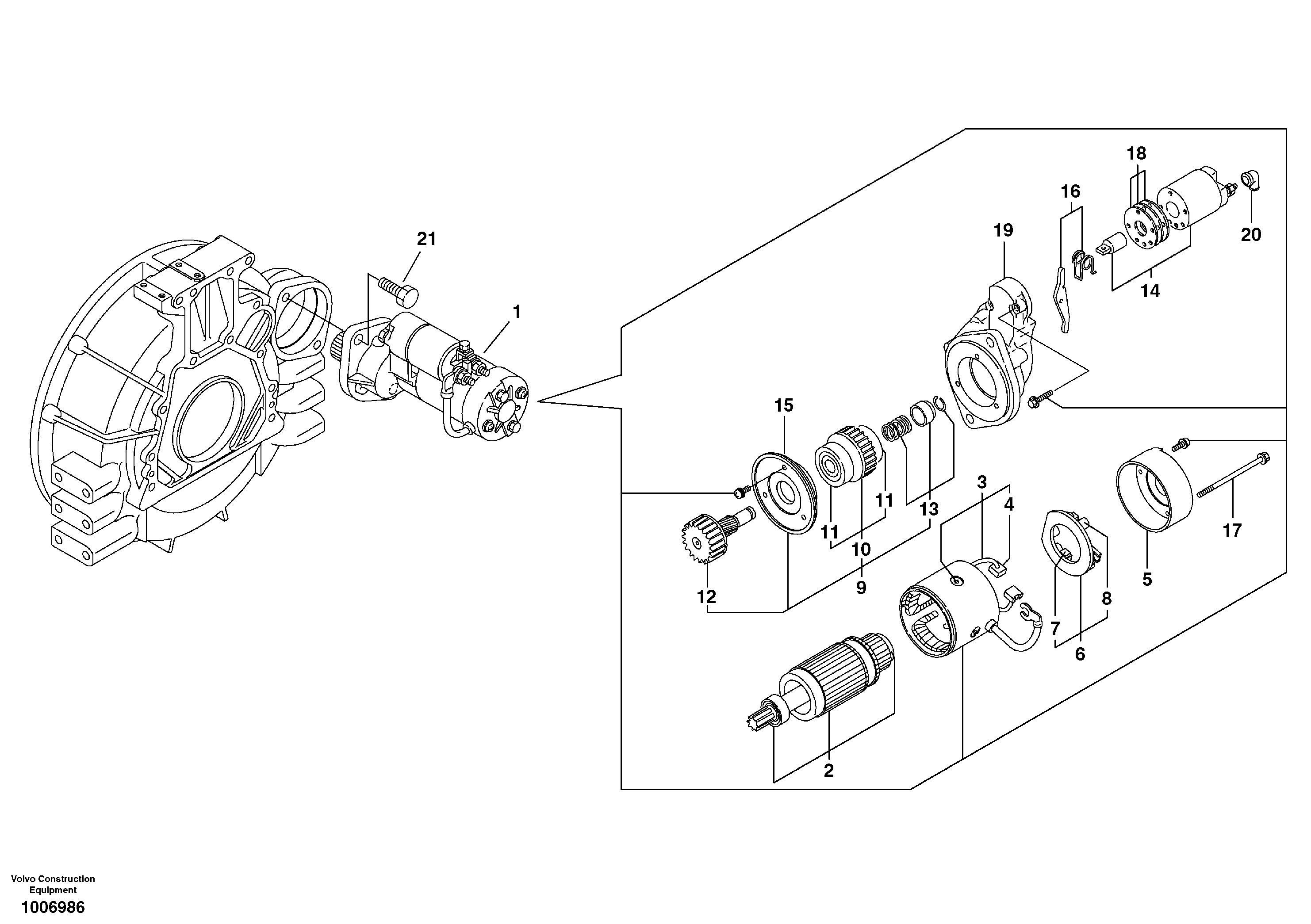 Схема запчастей Volvo EW55B - 3698 Starter motor, mounting 