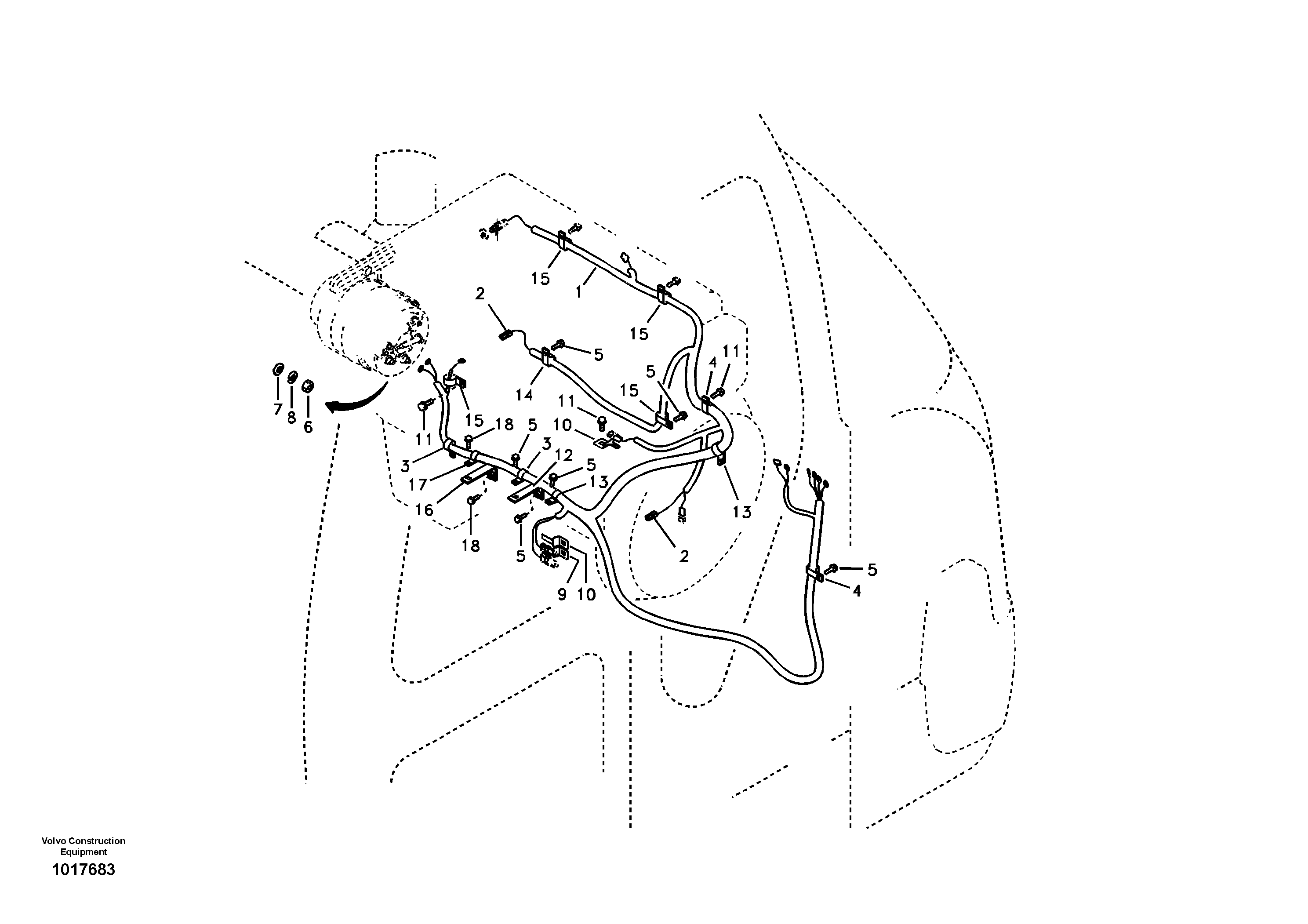 Схема запчастей Volvo EW55B - 64401 Cable harness, engine 