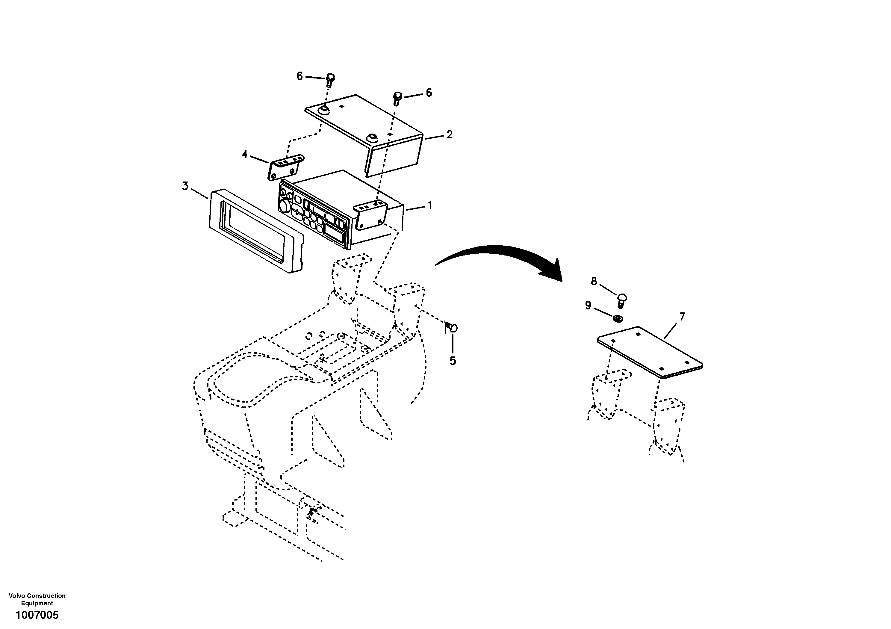 Схема запчастей Volvo EW55B - 28004 Cassette radio recorder with mounting details 