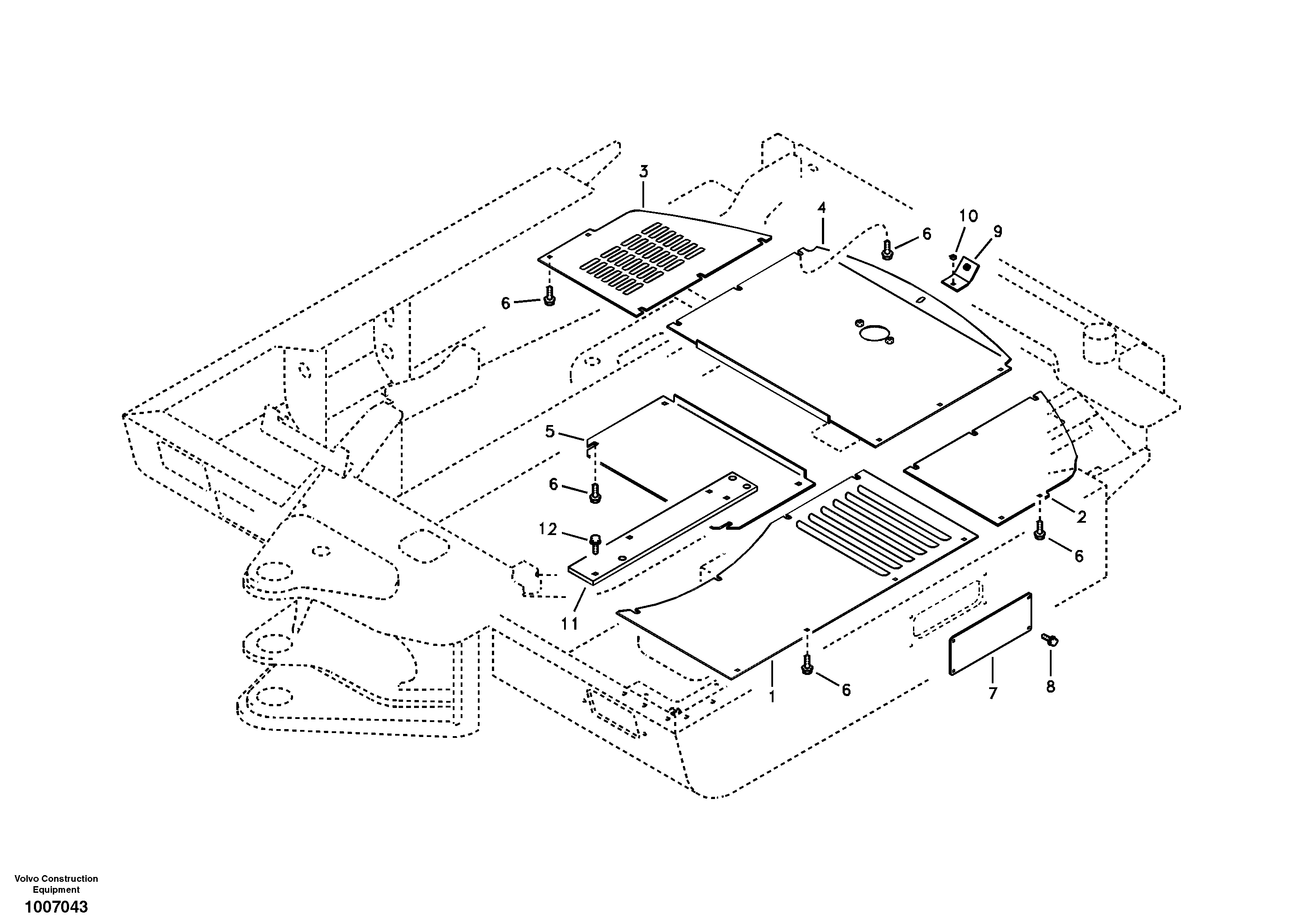 Схема запчастей Volvo EW55B - 5469 Hatches under engine, hydr.pumps, cooler, m.valve and fuel tank 