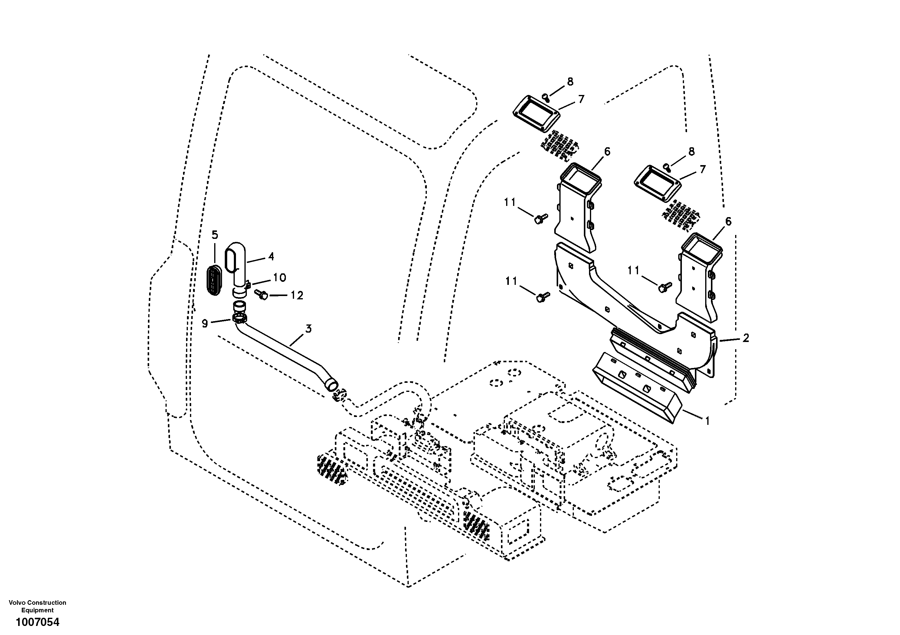 Схема запчастей Volvo EW55B - 4893 Air duct in cabin and cabin floor 