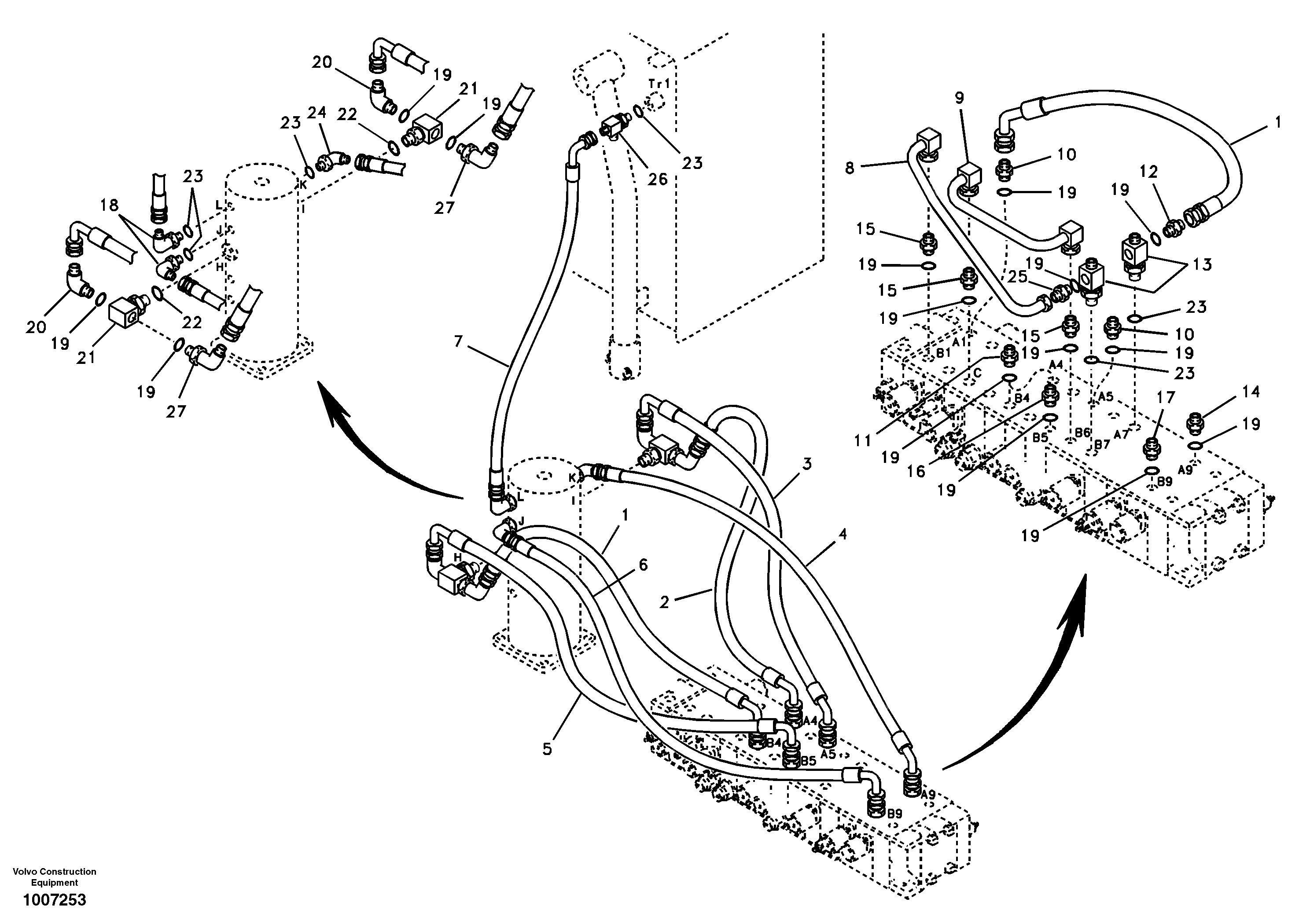 Схема запчастей Volvo EW55B - 32066 Turning joint line, control valve to turning joint 