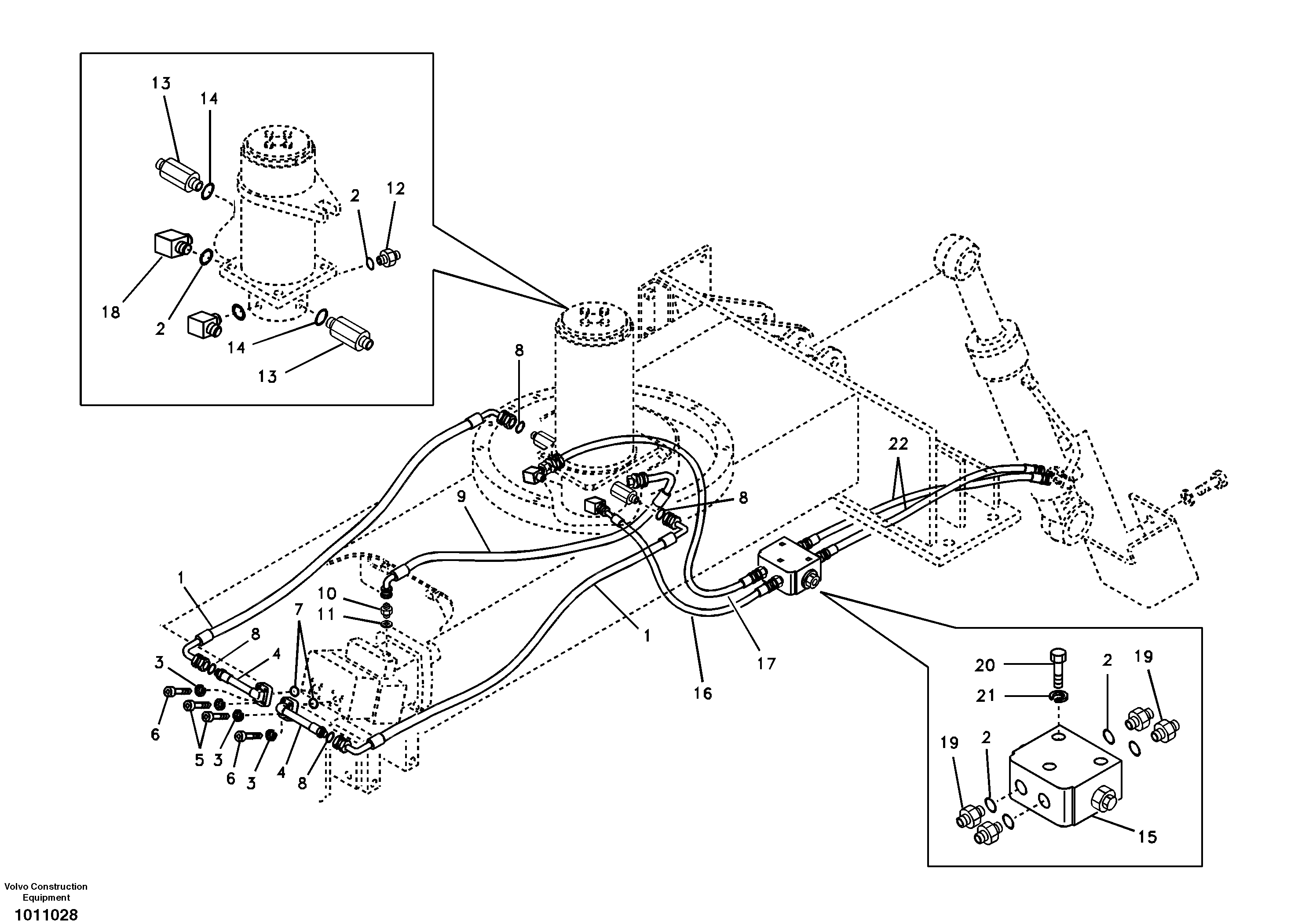 Схема запчастей Volvo EW55B - 78644 Turning joint line, turning joint to travel motor 
