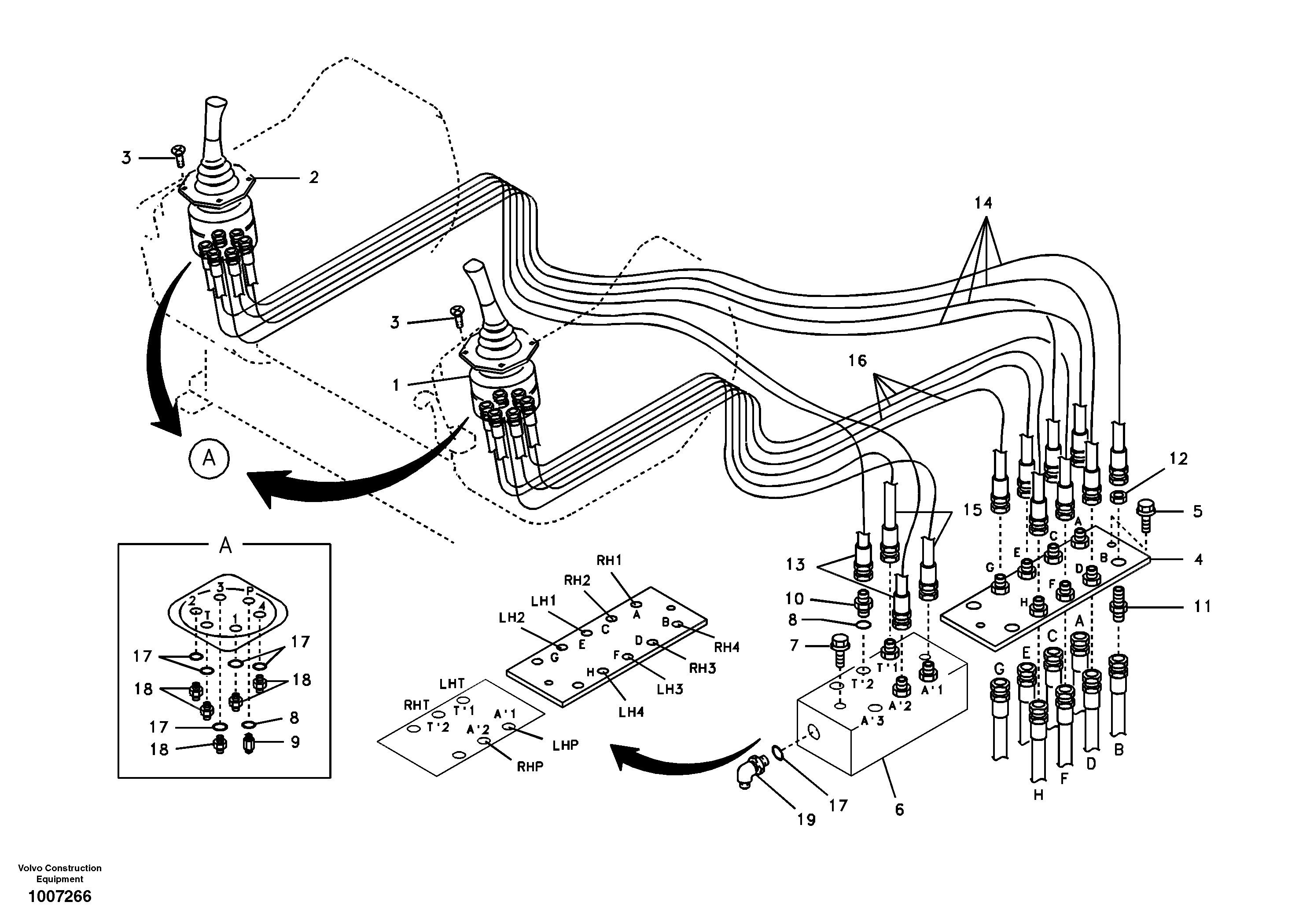 Схема запчастей Volvo EW55B - 4309 Servo system, control valve to remote control valve 