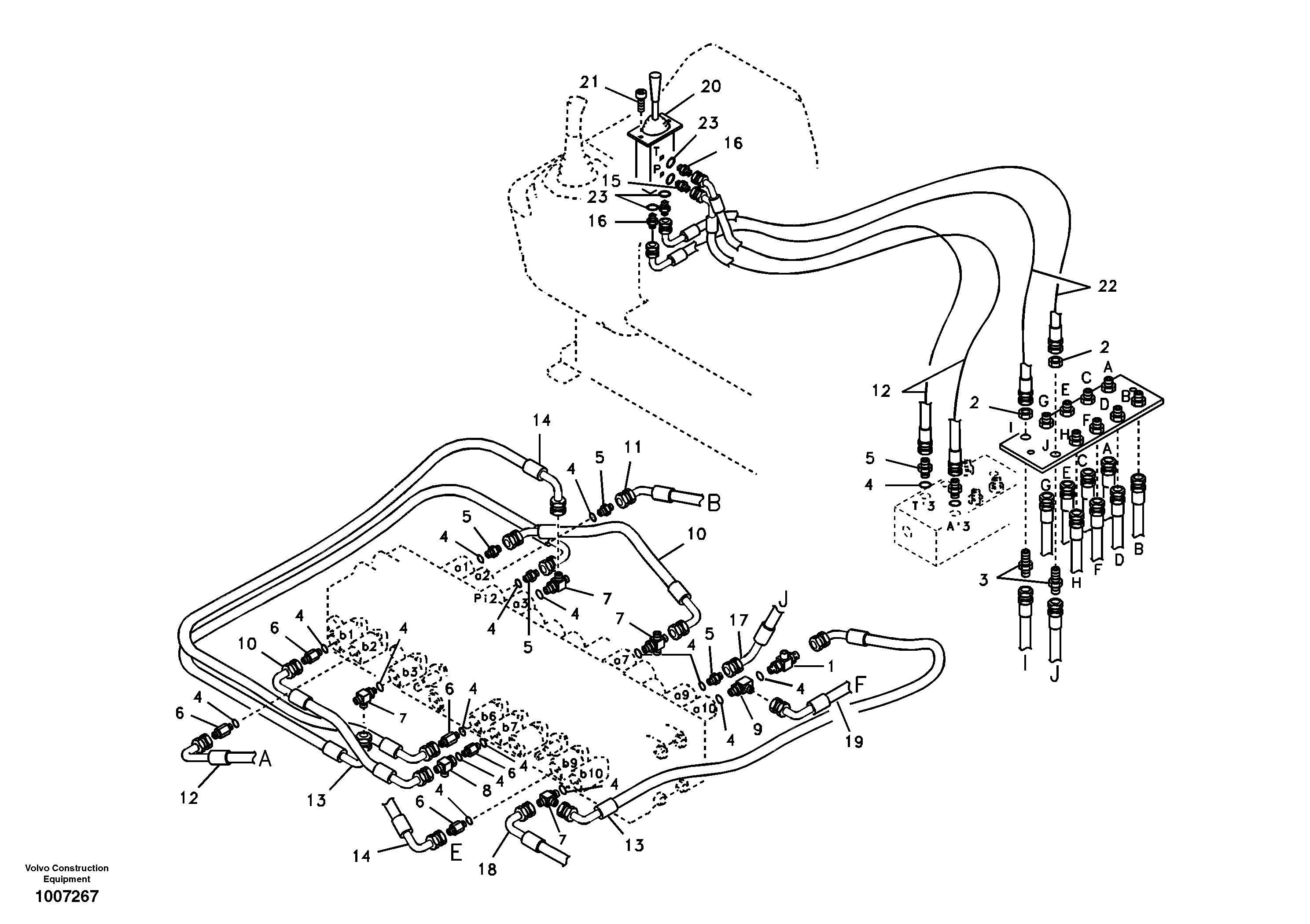 Схема запчастей Volvo EW55B - 4310 Servo system, control valve to remote control valve 
