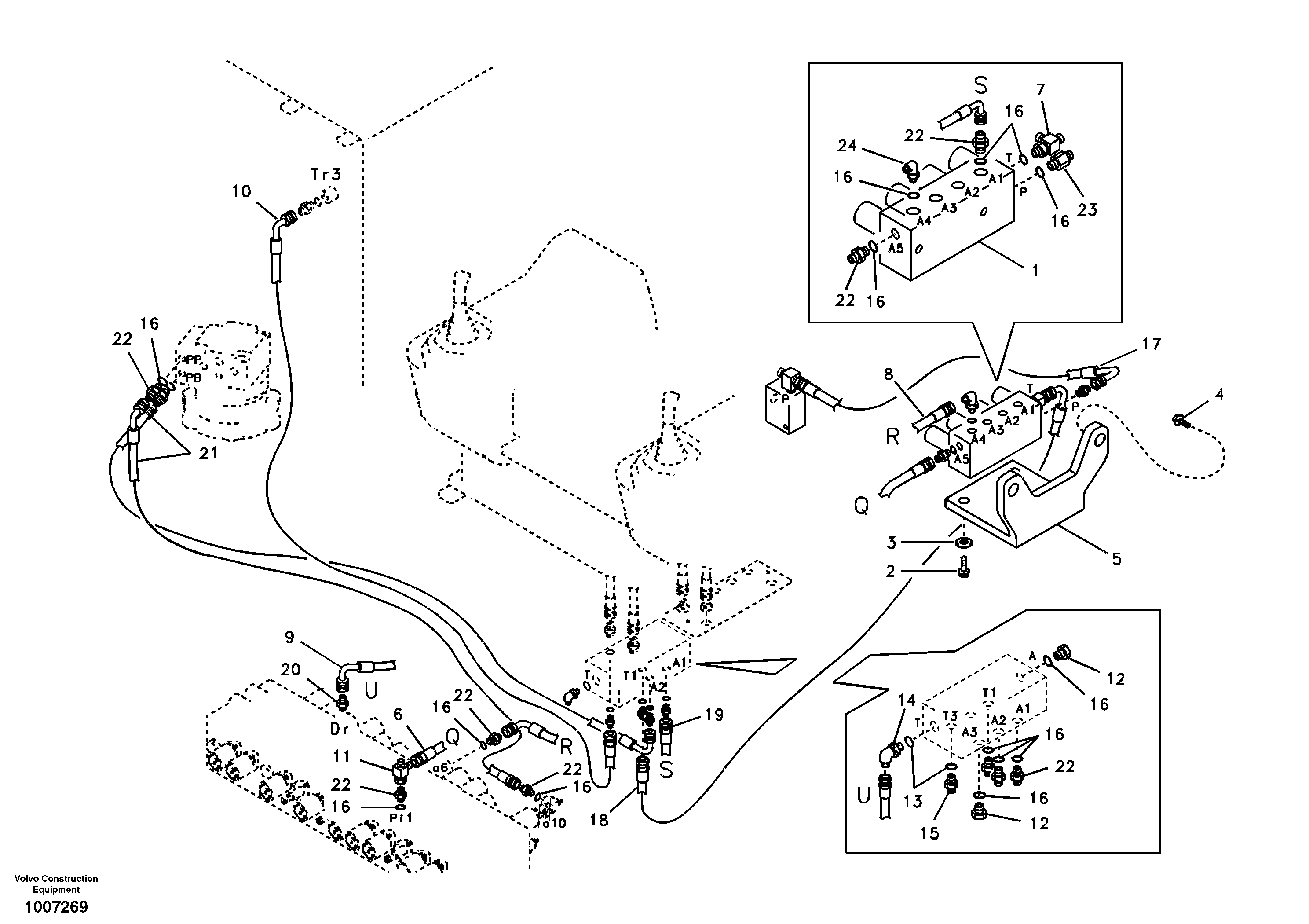 Схема запчастей Volvo EW55B - 4311 Servo system, control valve to solenoid valve 