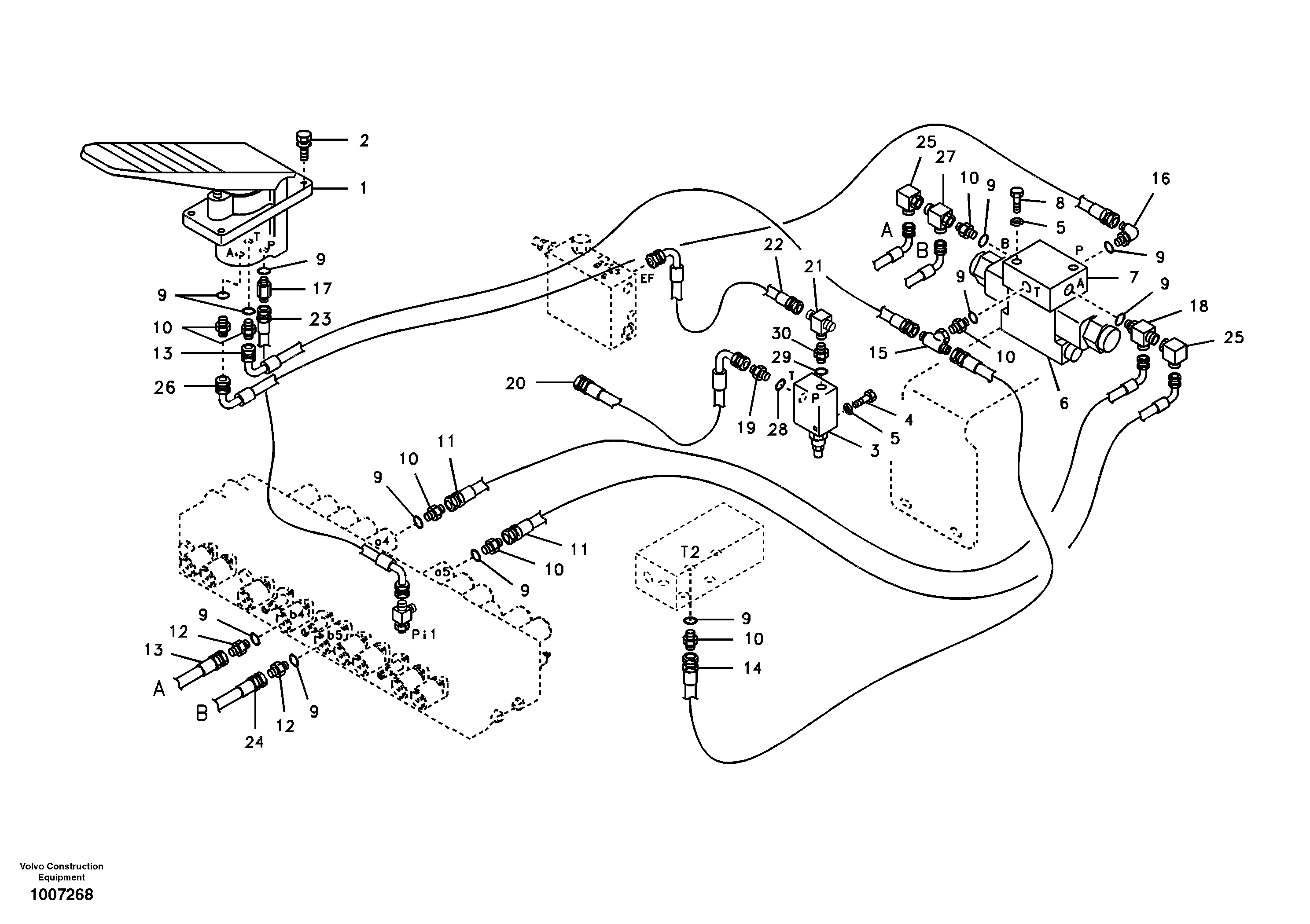 Схема запчастей Volvo EW55B - 72362 Servo system, control valve to remote control valve pedal 