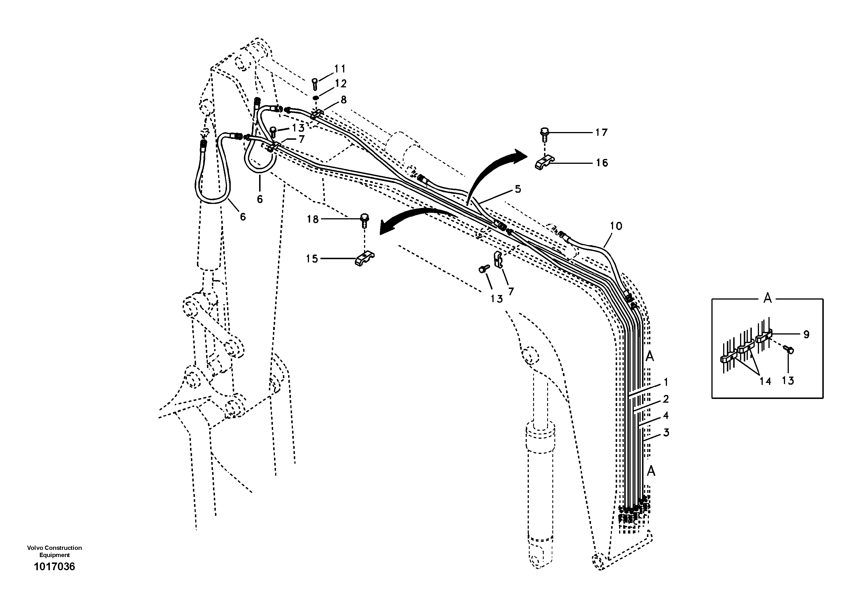 Схема запчастей Volvo EW55B - 6608 Working hydraulic, dipper arm cylinder on boom 