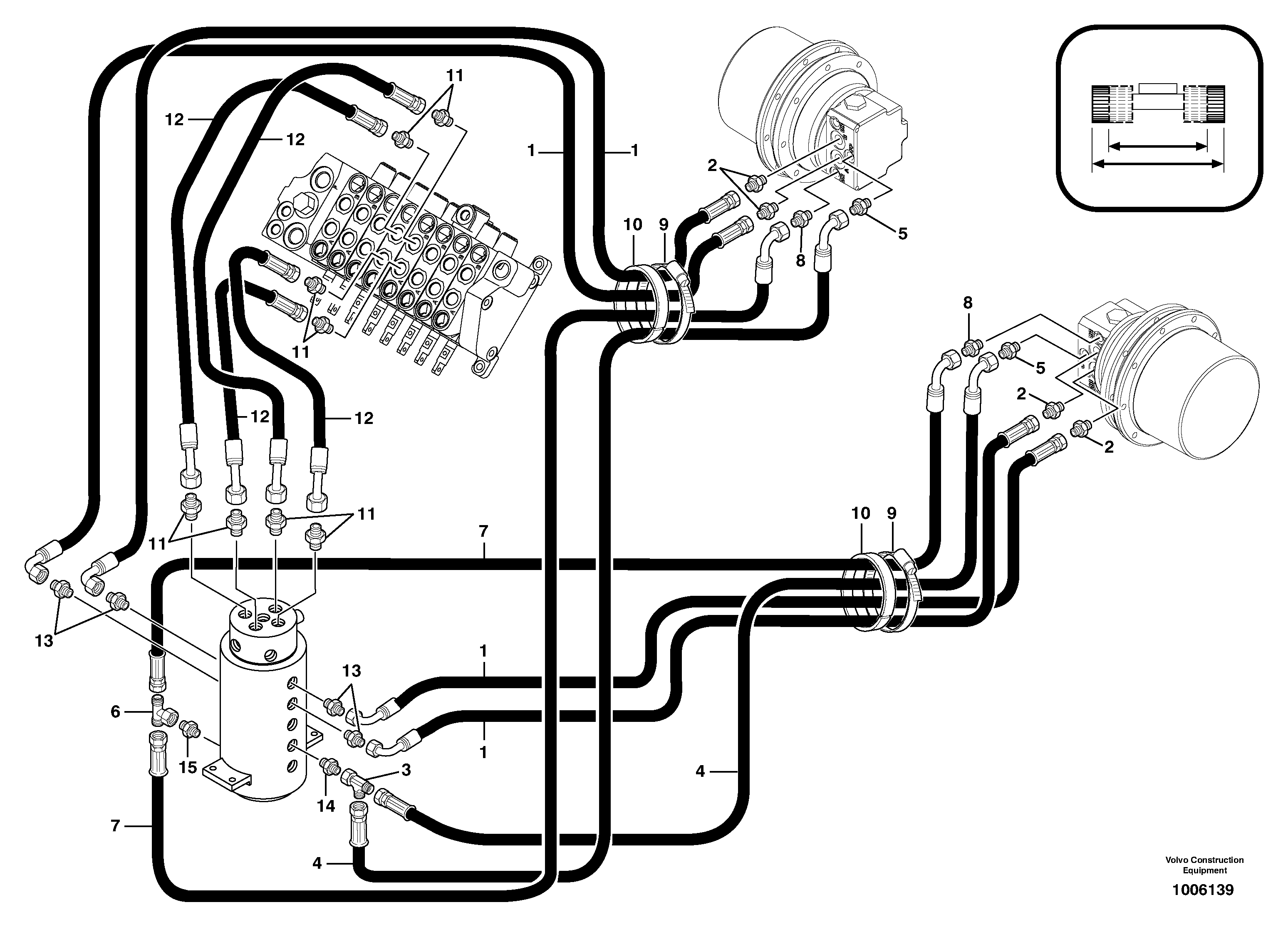 Схема запчастей Volvo EC13 TYPE 600 XR/XTV - 102652 Hydr. circuit. ( travelling ) variable track 