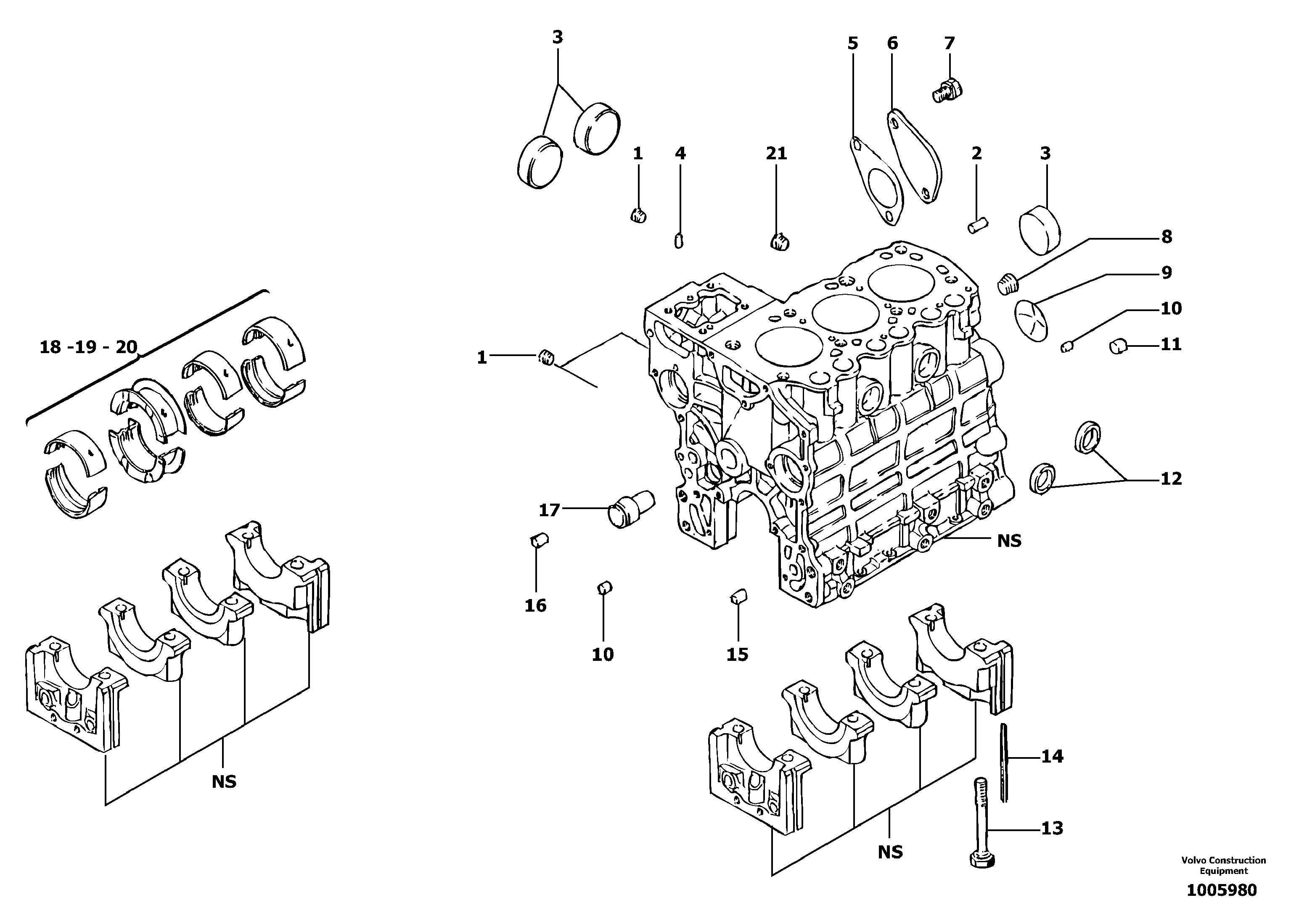 Схема запчастей Volvo EC13 TYPE 600 XR/XTV - 10802 Блок цилиндров 