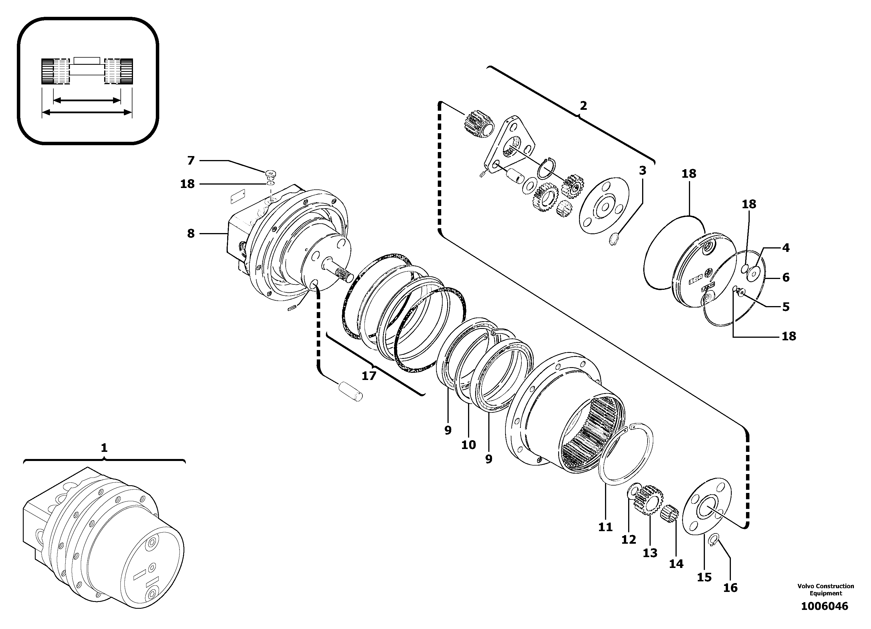 Схема запчастей Volvo EC13 TYPE 600 XR/XTV - 11689 Travelling gear motor assy / without brake 