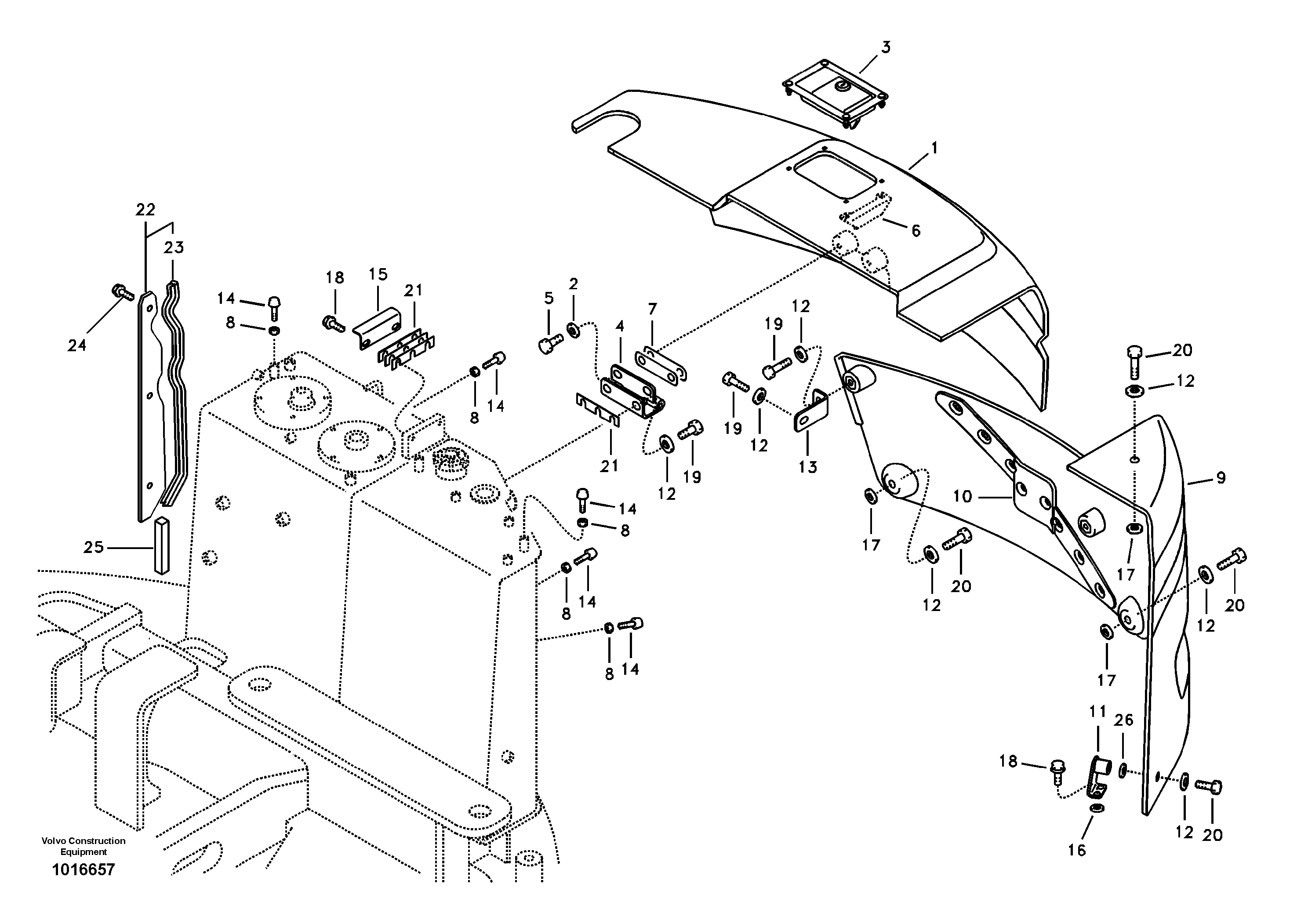 Схема запчастей Volvo ECR58 - 4635 Cowl frame, cover and hood 