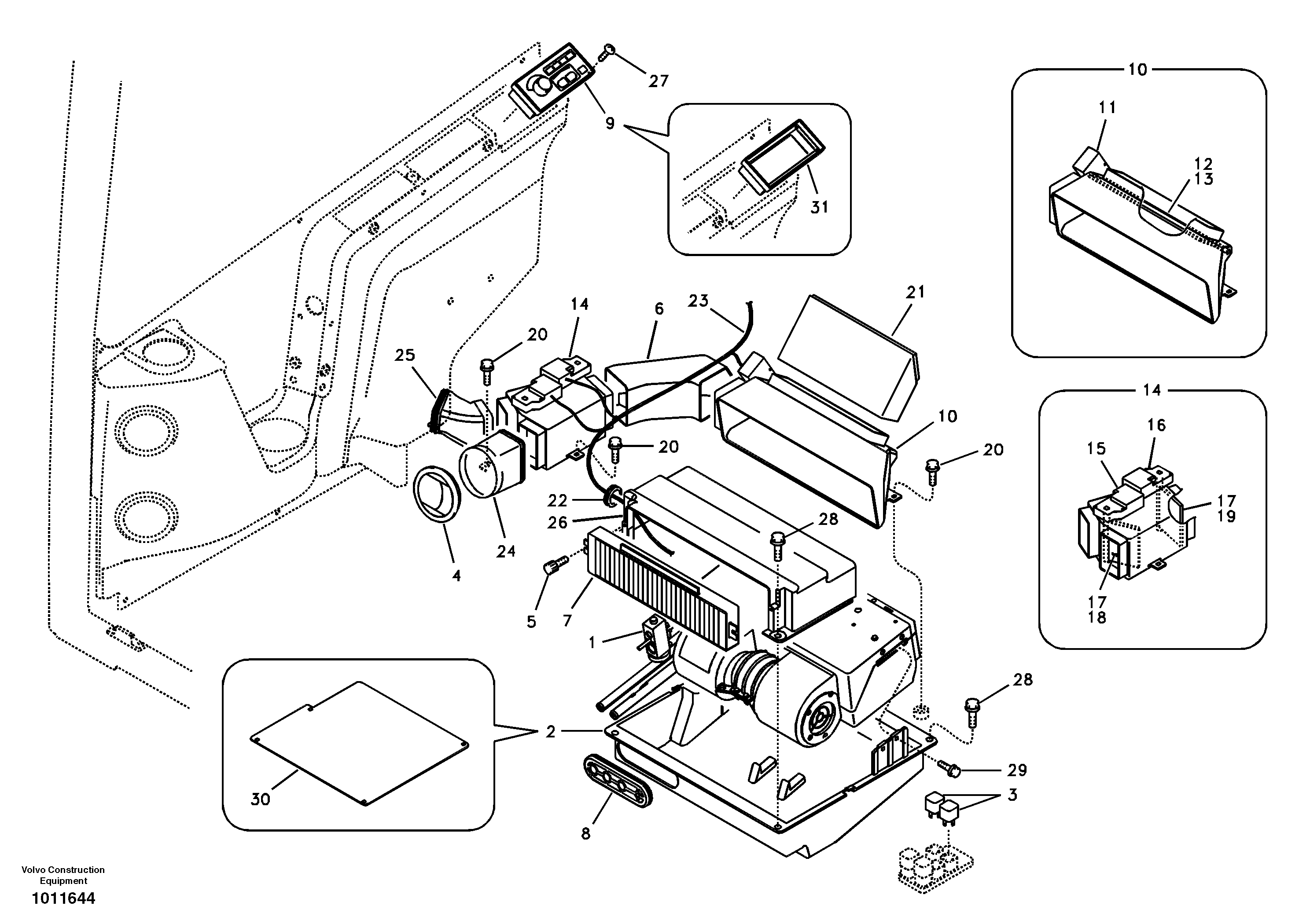 Схема запчастей Volvo ECR58 - 4661 Air duct in cabin and cabin floor 