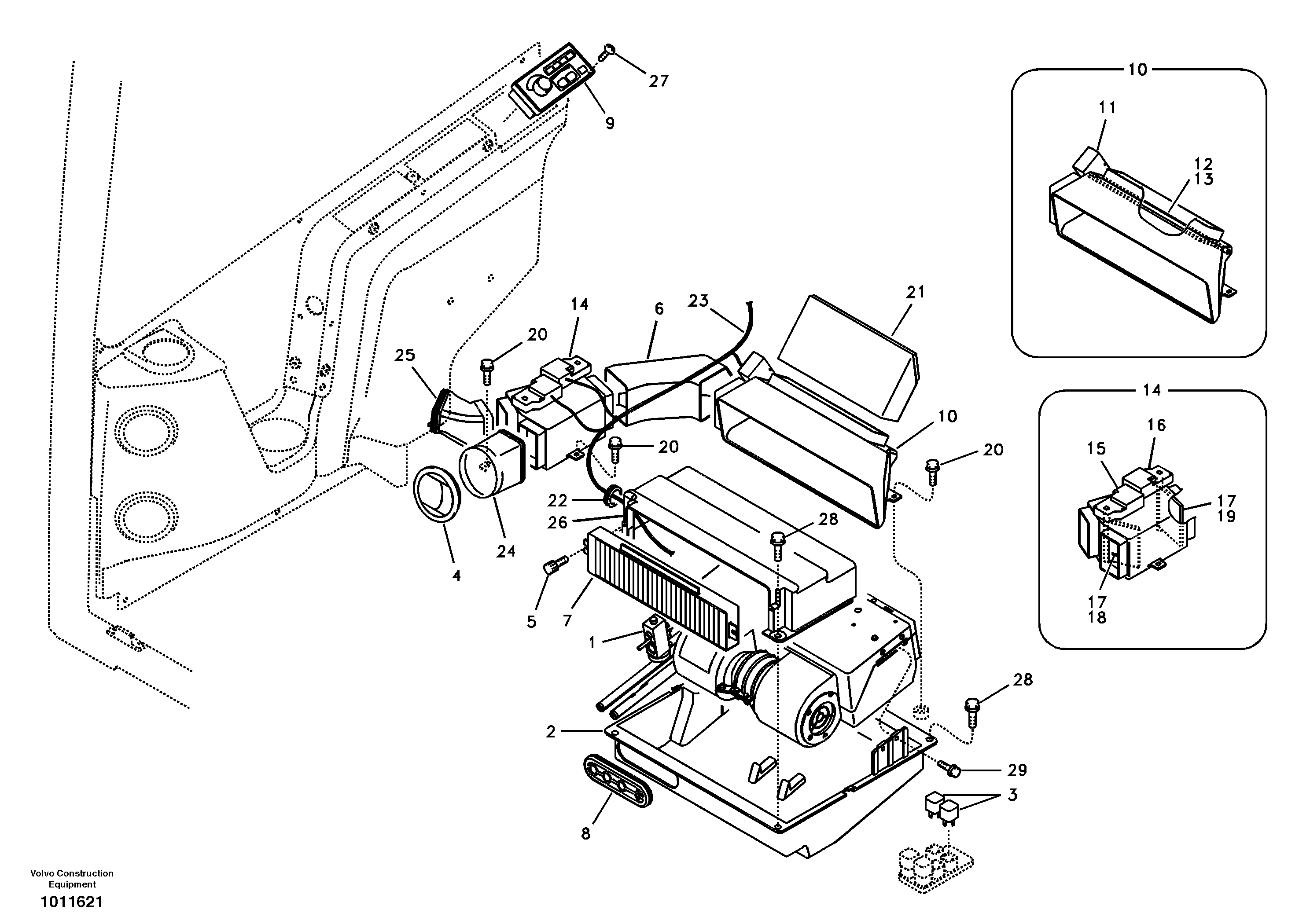 Схема запчастей Volvo ECR58 - 4665 Air duct in cabin and cabin floor 
