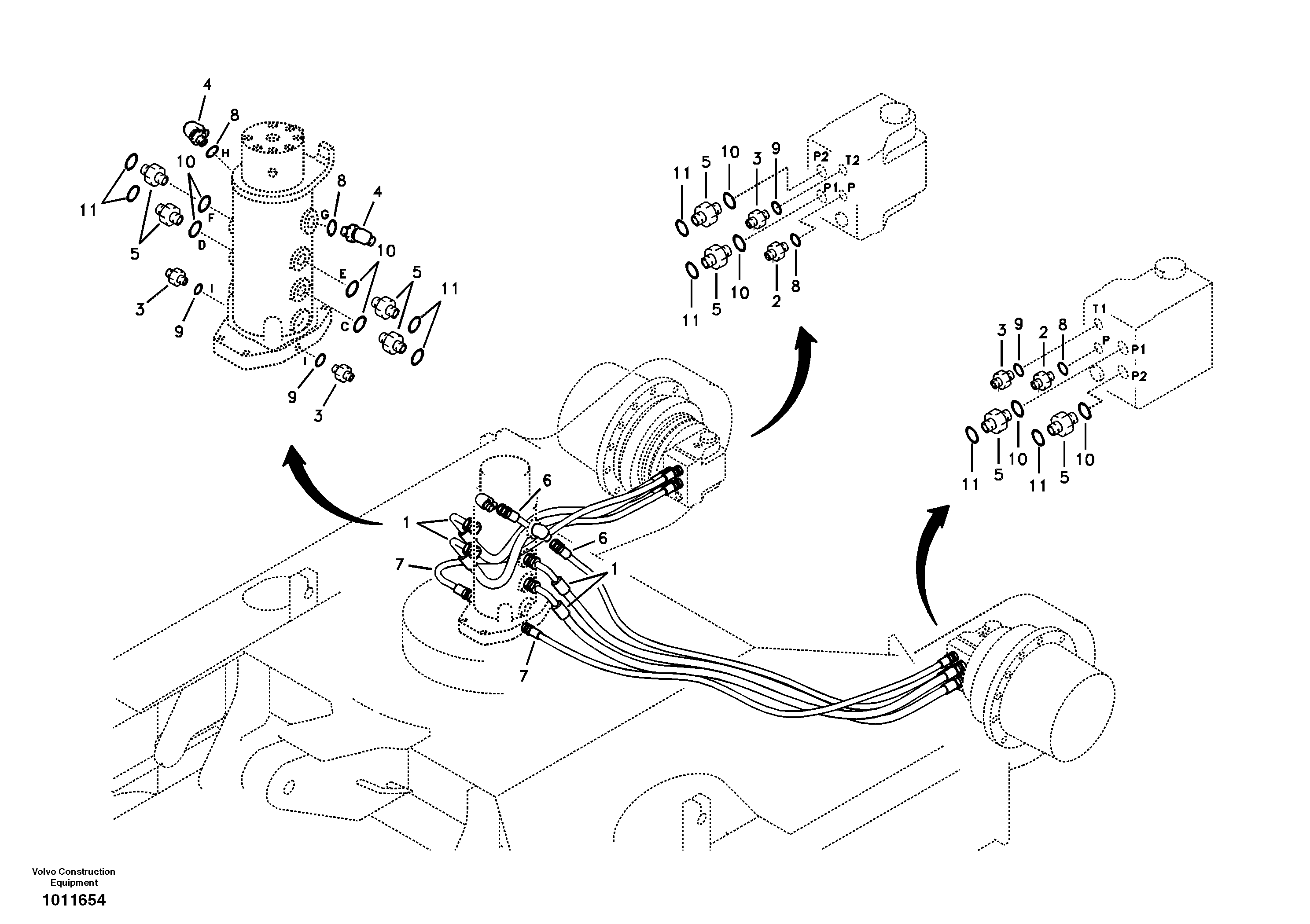 Схема запчастей Volvo ECR58 - 37616 Turning joint line, turning joint to travel motor 