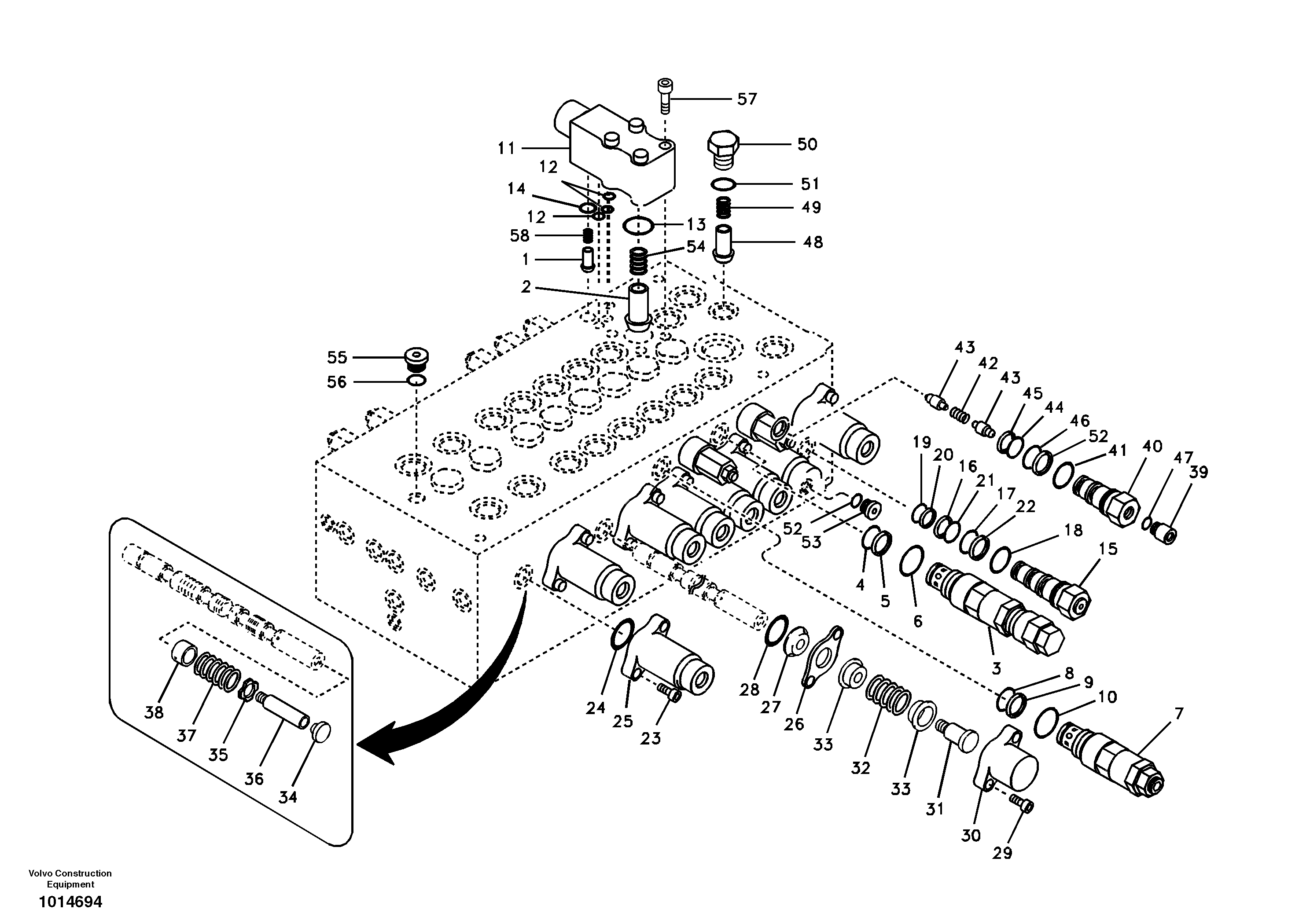 Схема запчастей Volvo ECR58 - 4700 Гидрораспределитель (главный управляющий клапан) 