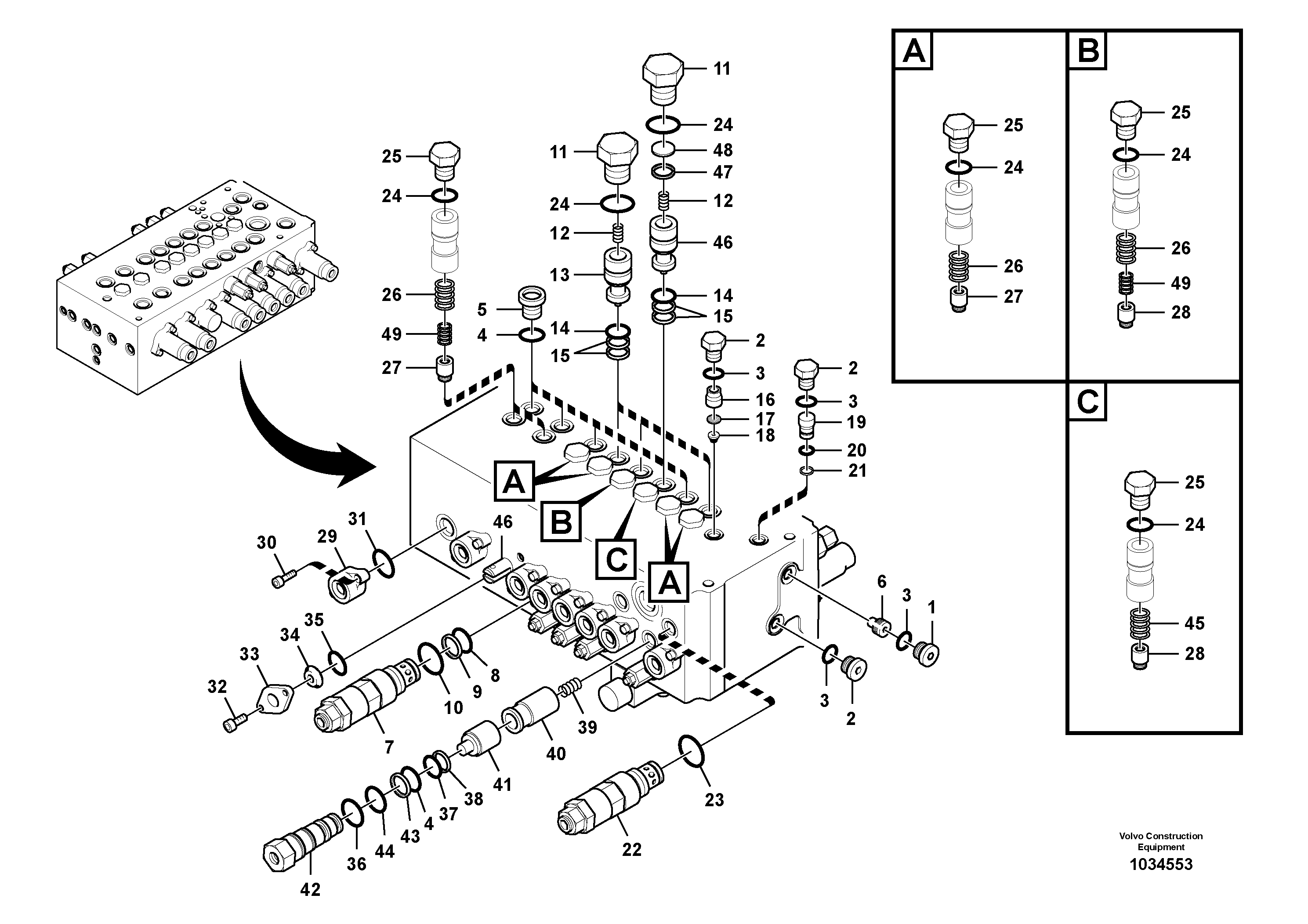 Схема запчастей Volvo ECR58 - 99908 Гидрораспределитель (главный управляющий клапан) 