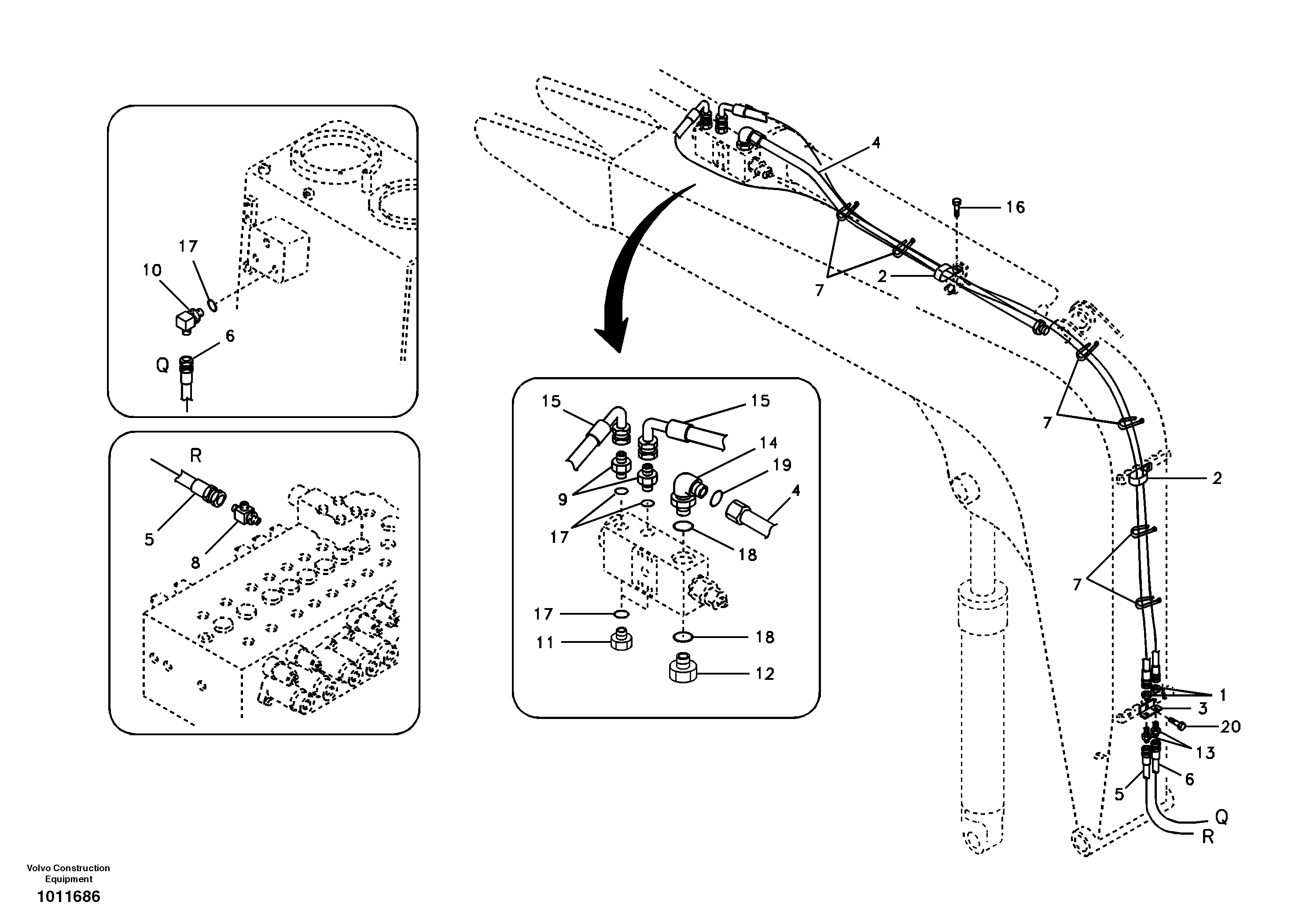 Схема запчастей Volvo ECR58 - 37468 Working hydraulic, dipper arm rupture 