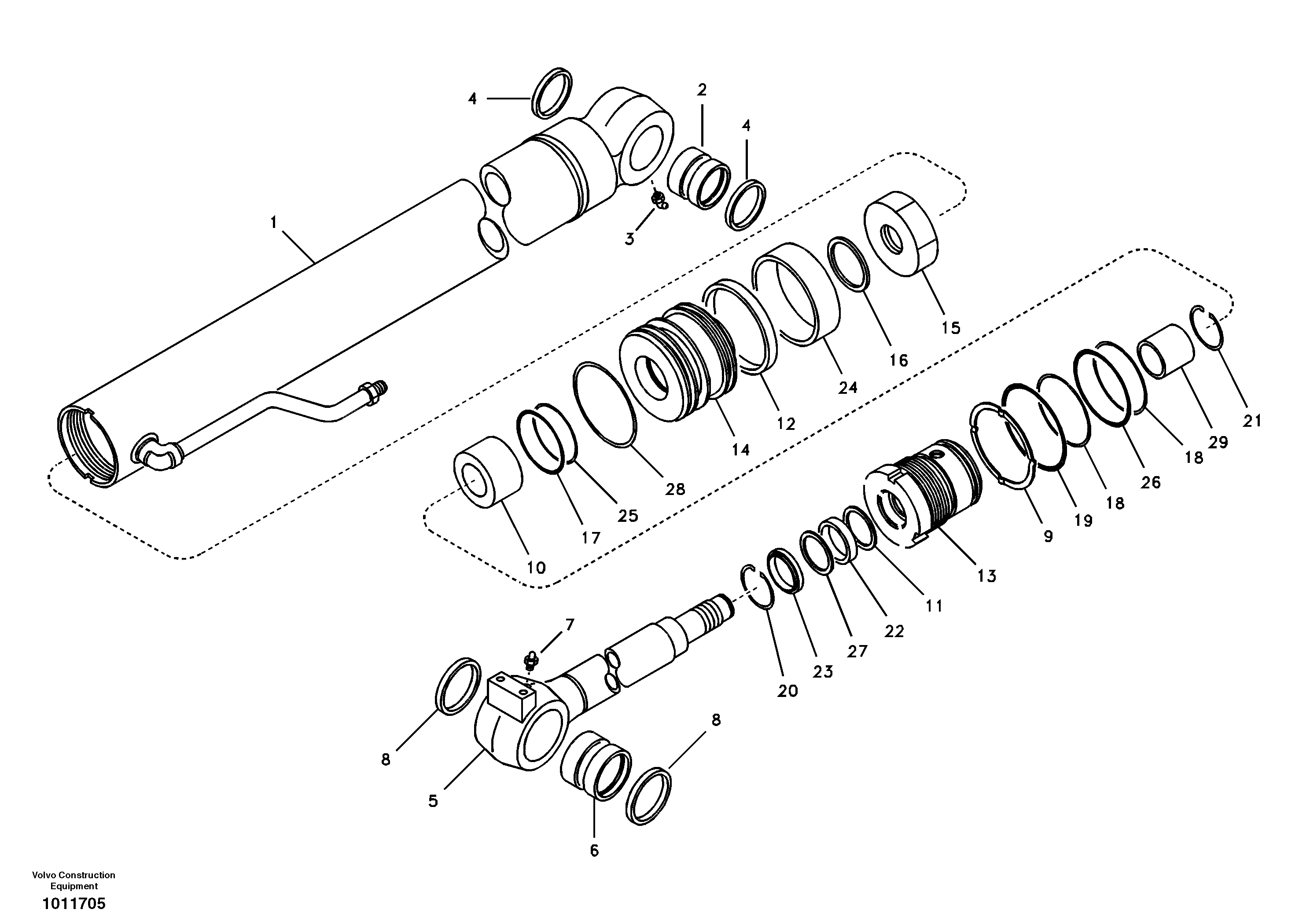 Схема запчастей Volvo ECR58 - 66696 Гидроцилиндр стрелы 